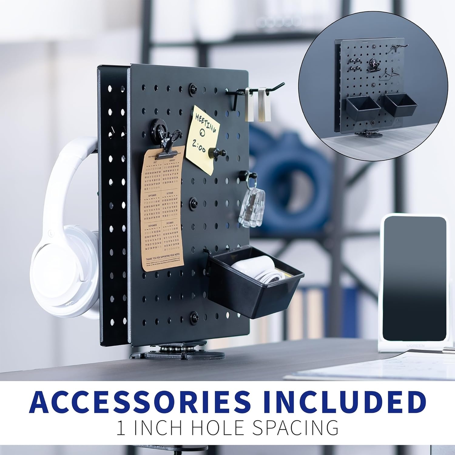 image:imageVIVO Steel Clampon 10 x 12 inch Desktop Pegboard Rotating Magnetic Peg Board Office Accessory Organizer Black PPDKR1B