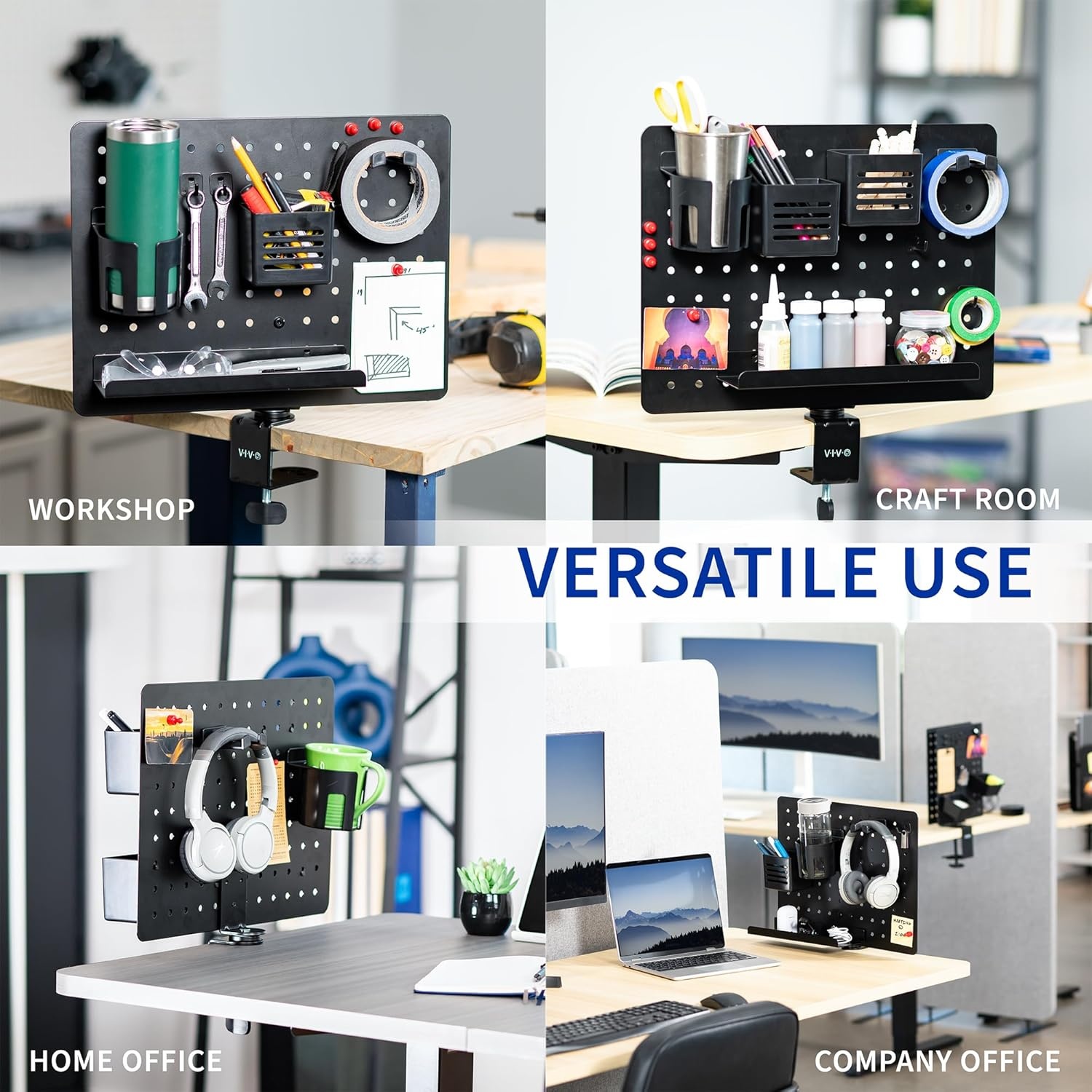 image:imageVIVO Steel Clampon Rotating Pegboard 17 x 13 inch Magnetic Peg Board Above or Below Desk Accessory Organizer Black PPDK01C