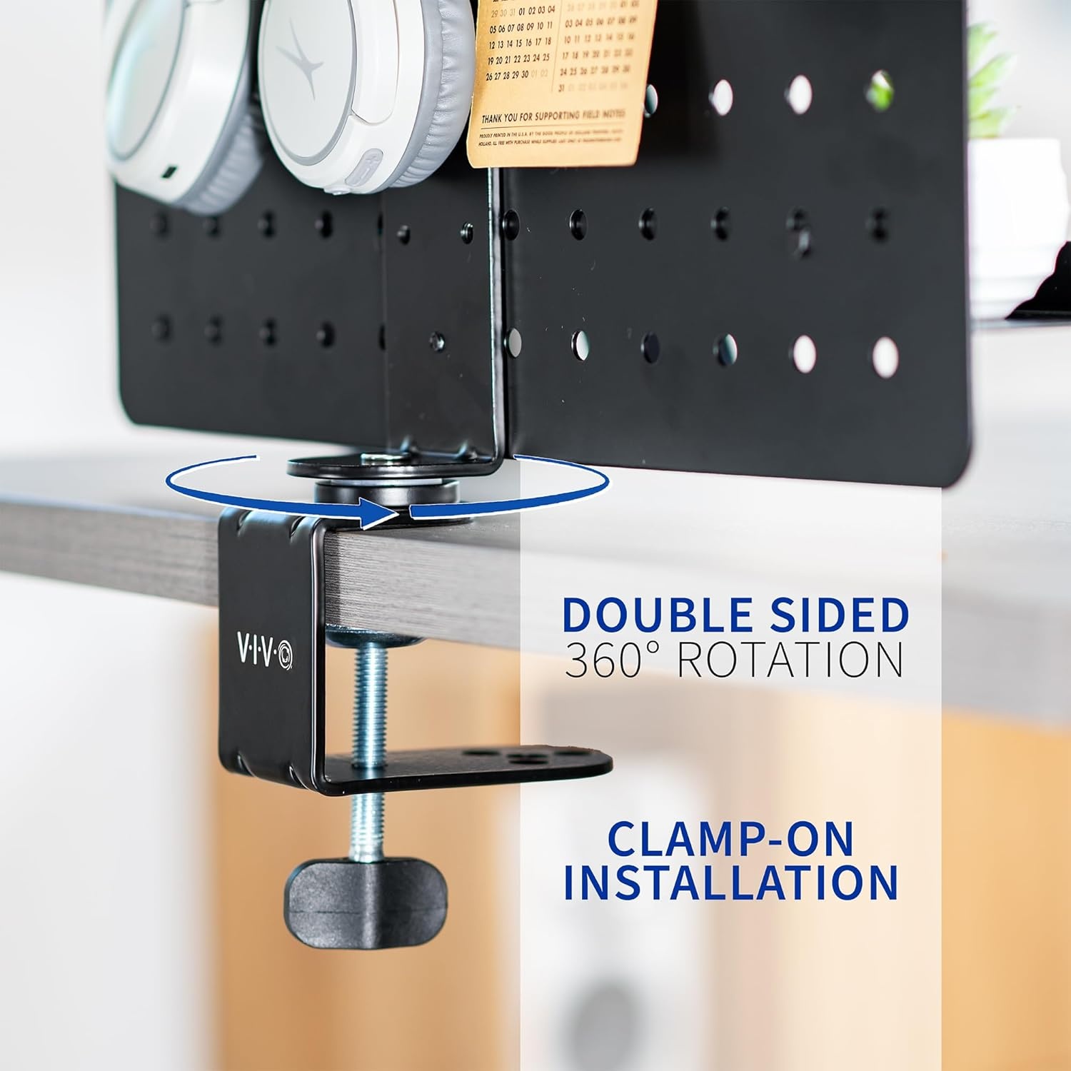 image:imageVIVO Steel Clampon Rotating Pegboard 17 x 13 inch Magnetic Peg Board Above or Below Desk Accessory Organizer Black PPDK01C