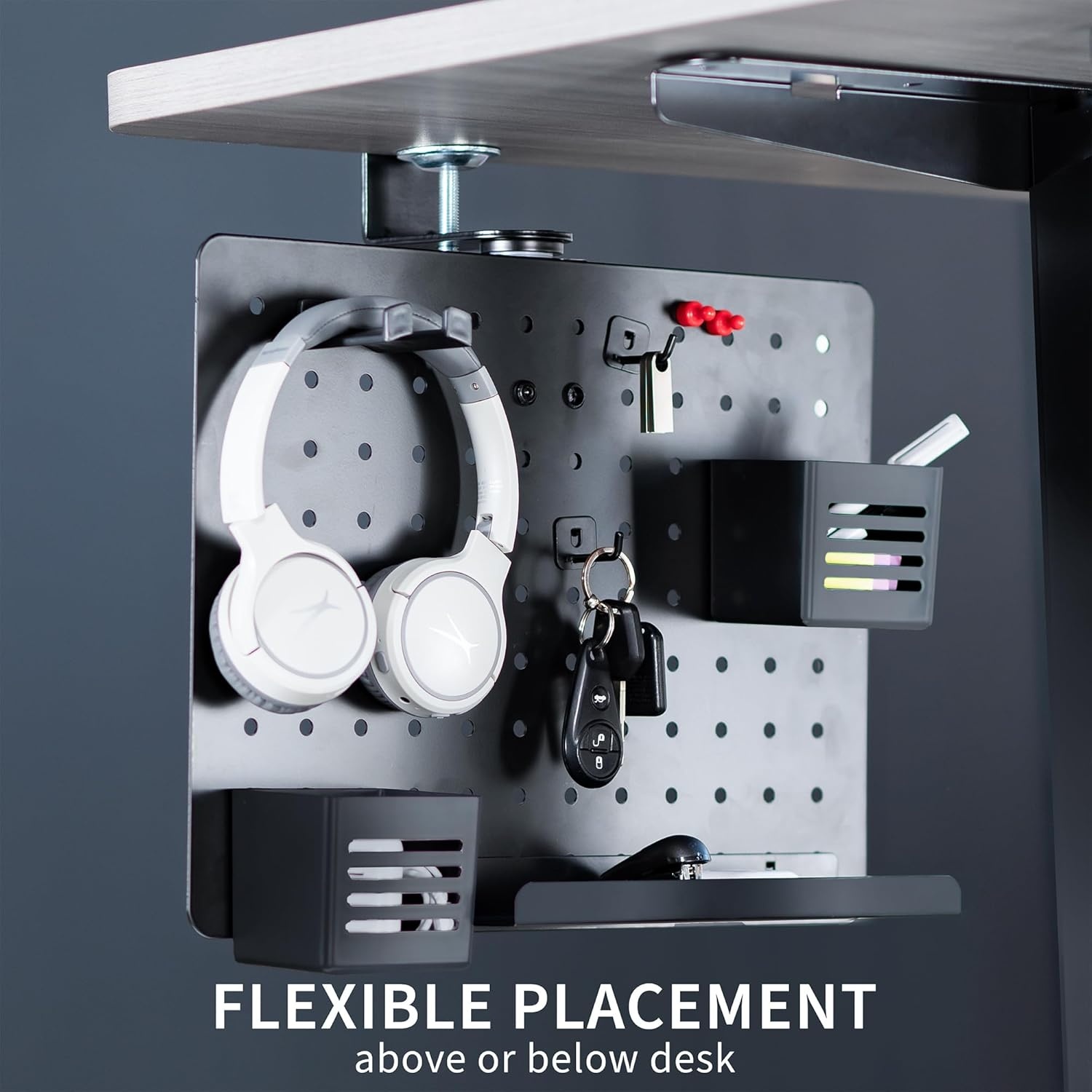 image:imageVIVO Steel Clampon Rotating Pegboard 17 x 13 inch Magnetic Peg Board Above or Below Desk Accessory Organizer Black PPDK01C