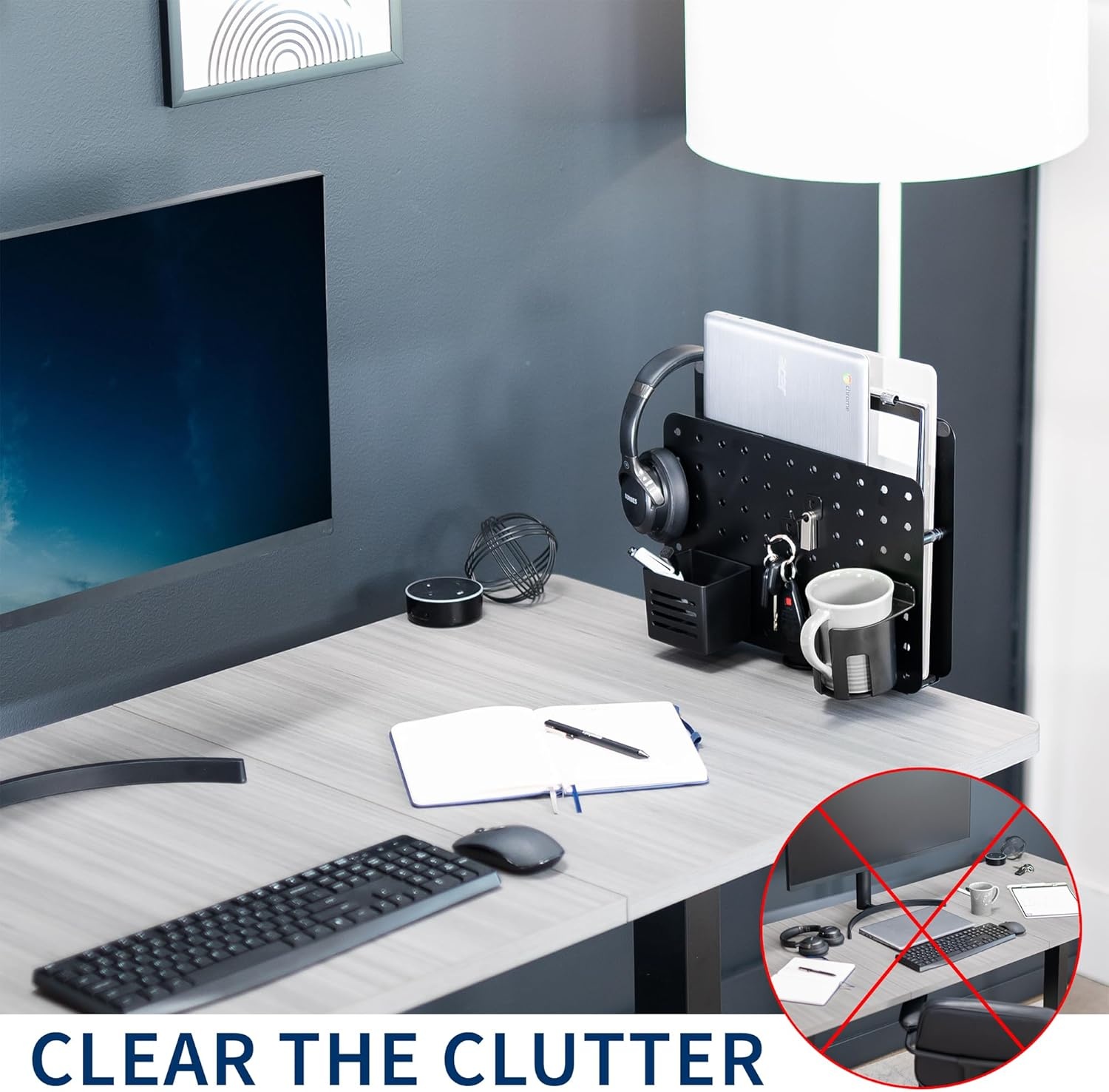image:imageVIVO Steel Clampon Rotating Pegboard with Laptop Holder 14 x 11 inch Magnetic Peg Board Desk Accessory Organizer Black PPDK02L
