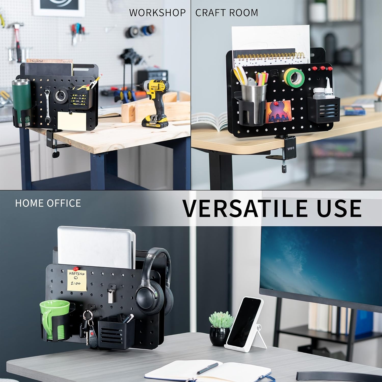 image:imageVIVO Steel Clampon Rotating Pegboard with Laptop Holder 14 x 11 inch Magnetic Peg Board Desk Accessory Organizer Black PPDK02L