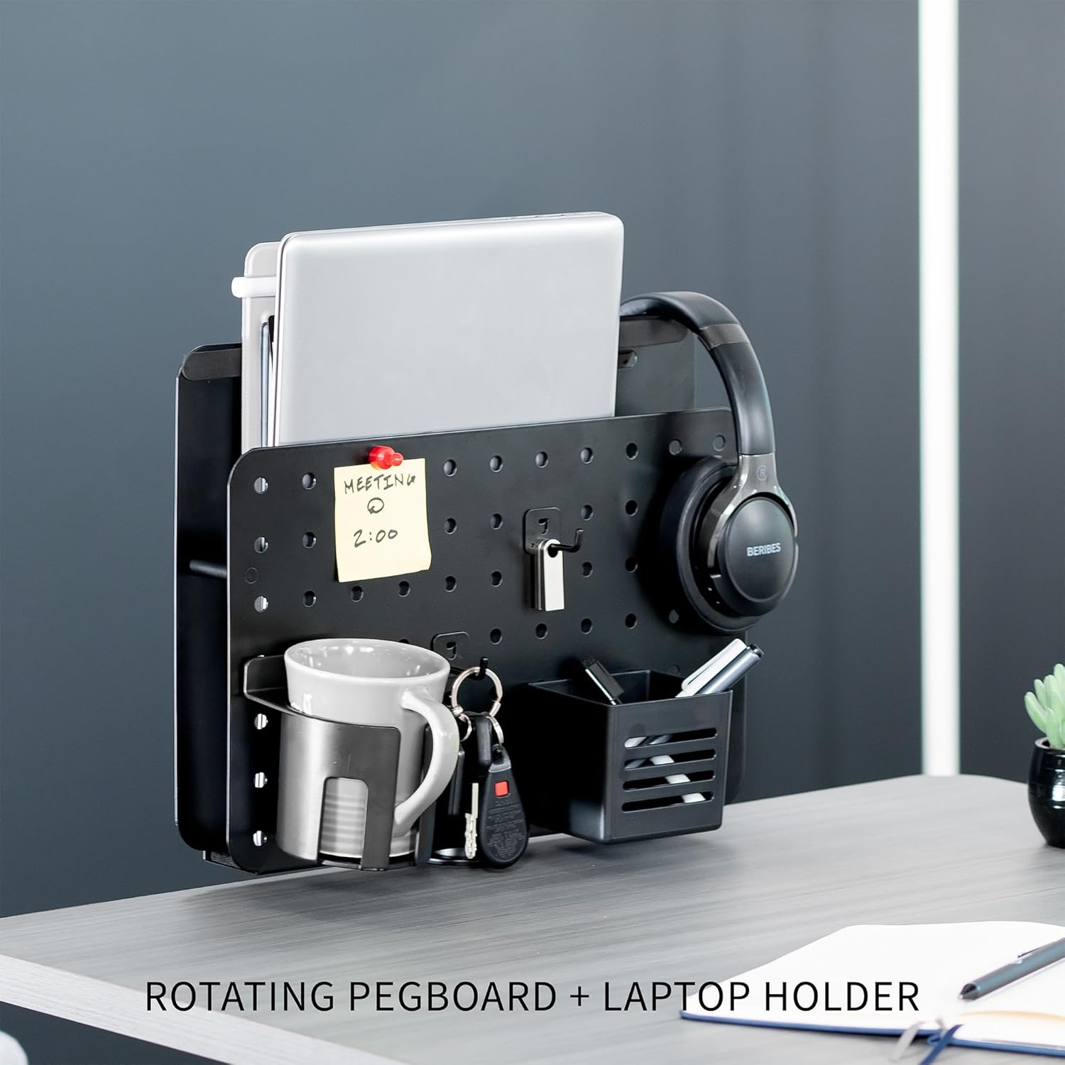 image:imageVIVO Steel Clampon Rotating Pegboard with Laptop Holder 14 x 11 inch Magnetic Peg Board Desk Accessory Organizer Black PPDK02L