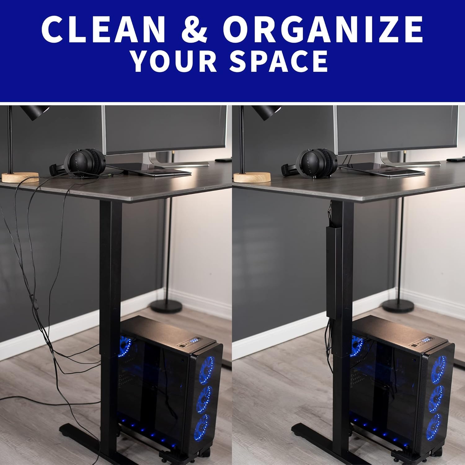 image:imageVIVO Steel Magnetic 14 inch Cable Management Channel for Under Desk Leg No Drill Cord Organizer for Home Office Black DESKAC011MBBlack