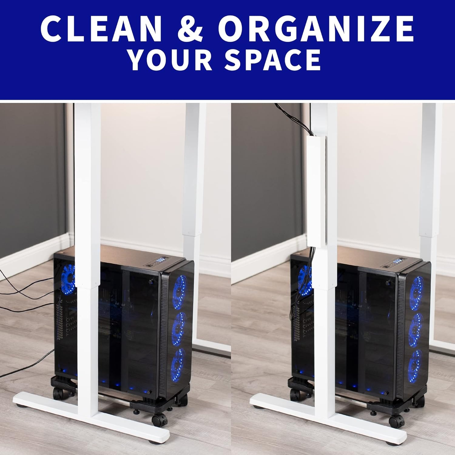 image:imageVIVO Steel Magnetic 14 inch Cable Management Channel for Under Desk Leg No Drill Cord Organizer for Home Office Black DESKAC011MBWhite