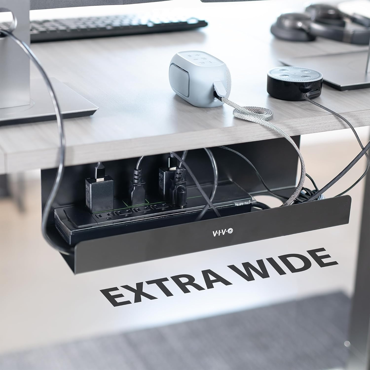 image:imageVIVO Under Desk 17 inch Cable Management Tray Power Strip Holder Cord Organizer Wire Tamer for Office and Home Black DESKAC061CBlack