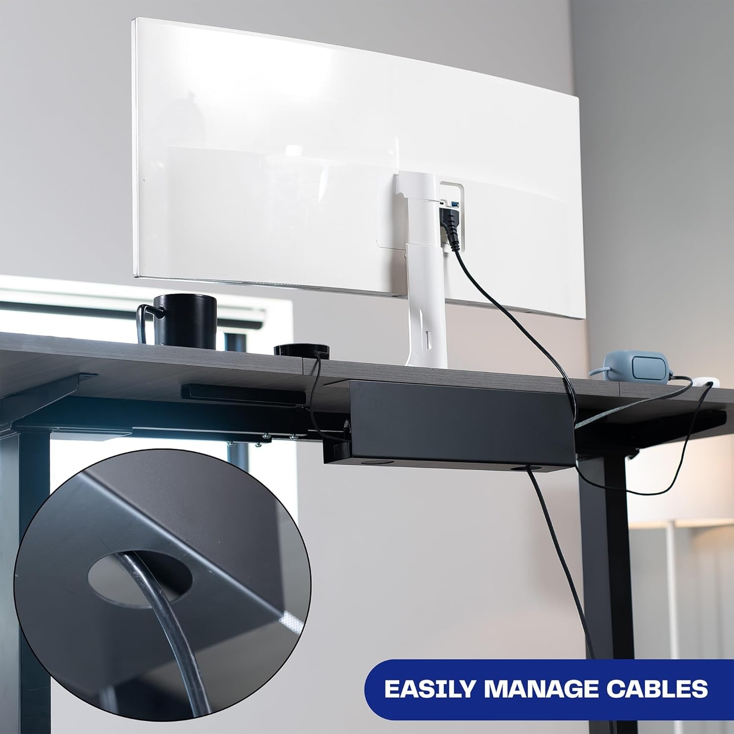 image:imageVIVO Under Desk 17 inch Cable Management Tray Power Strip Holder Cord Organizer Wire Tamer for Office and Home Black DESKAC061CBlack