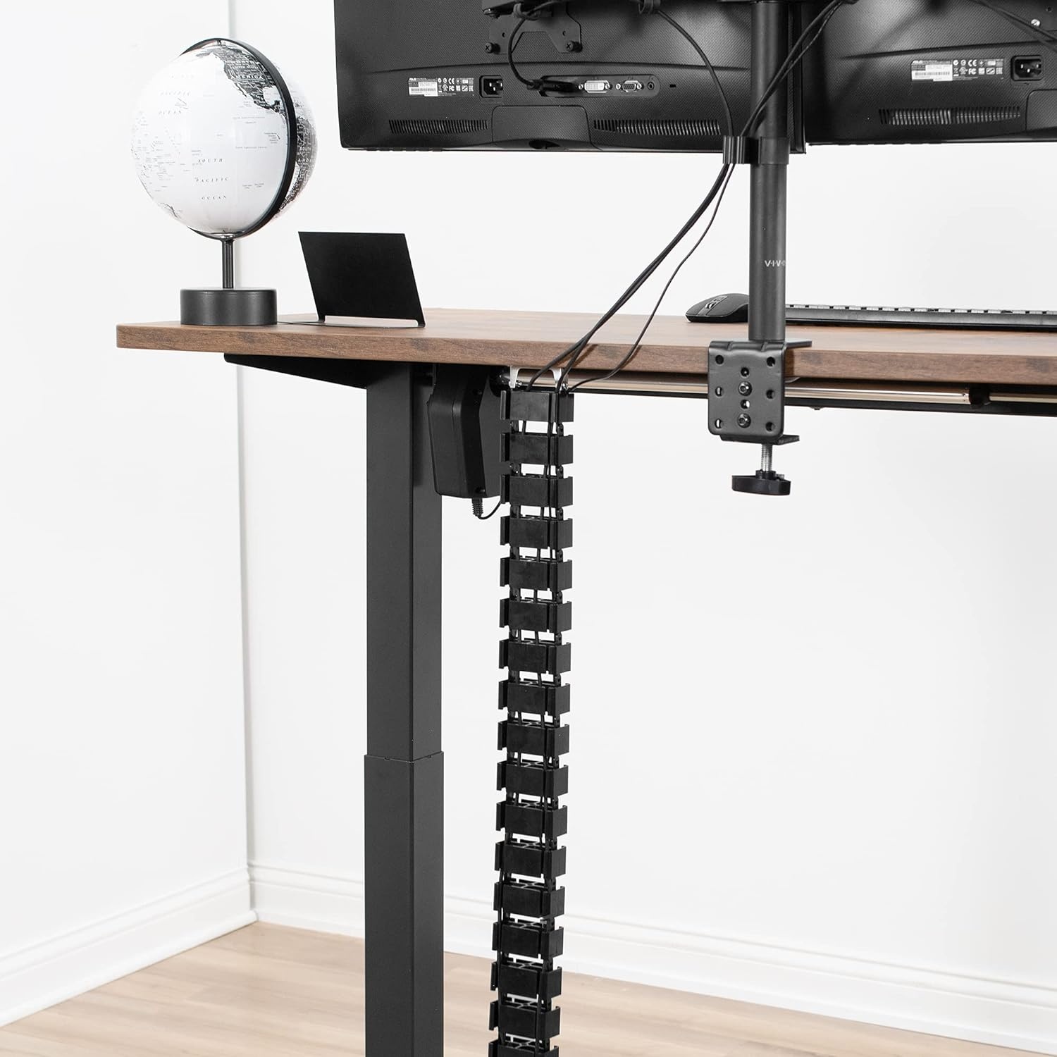 image:imageVIVO Under Desk Vertebrae Cable Management Kit Adjustable Quad Entry Flexible Cord Organizer for Home Office Black DESKAC01CBlack
