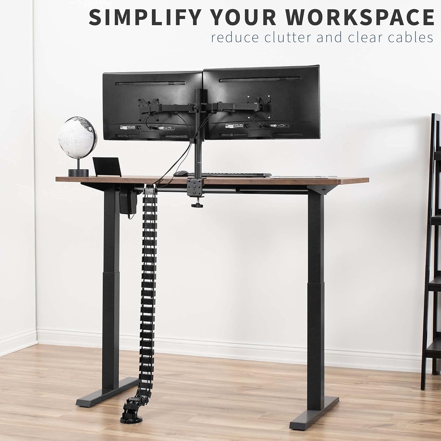 image:imageVIVO Under Desk Vertebrae Cable Management Kit Adjustable Quad Entry Flexible Cord Organizer for Home Office Black DESKAC01CBlack
