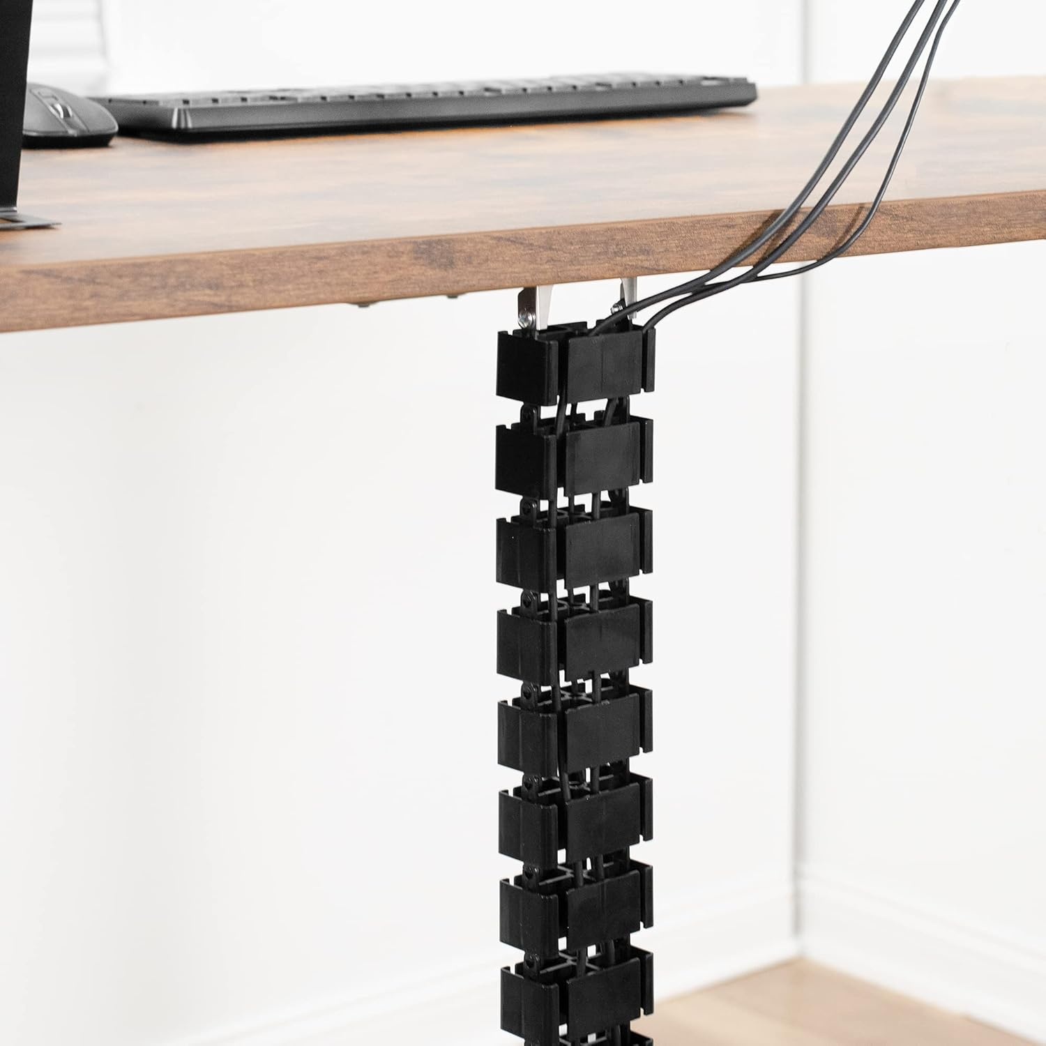 image:imageVIVO Under Desk Vertebrae Cable Management Kit Adjustable Quad Entry Flexible Cord Organizer for Home Office Black DESKAC01CBlack