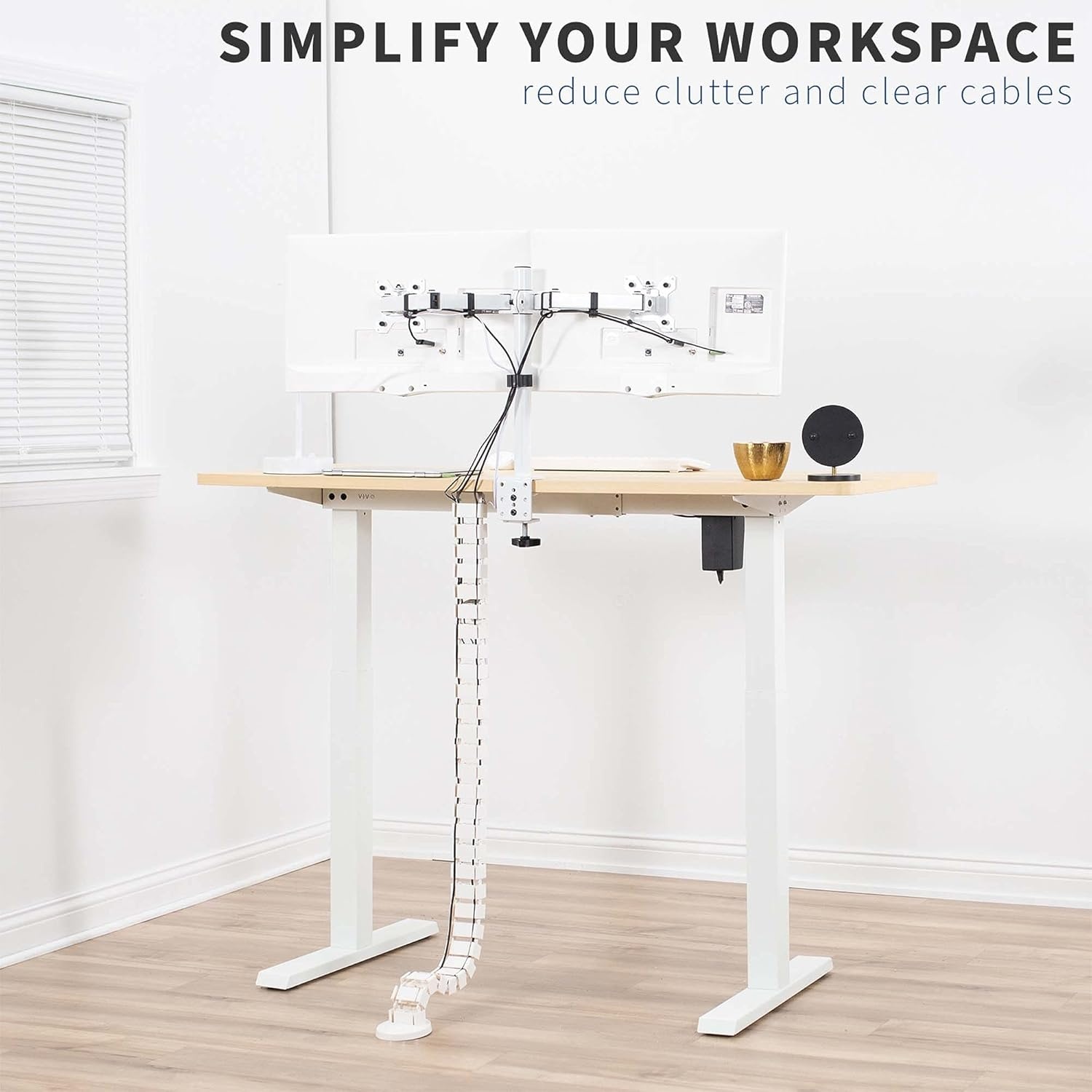 image:imageVIVO Under Desk Vertebrae Cable Management Kit Adjustable Quad Entry Flexible Cord Organizer for Home Office Black DESKAC01CWhite