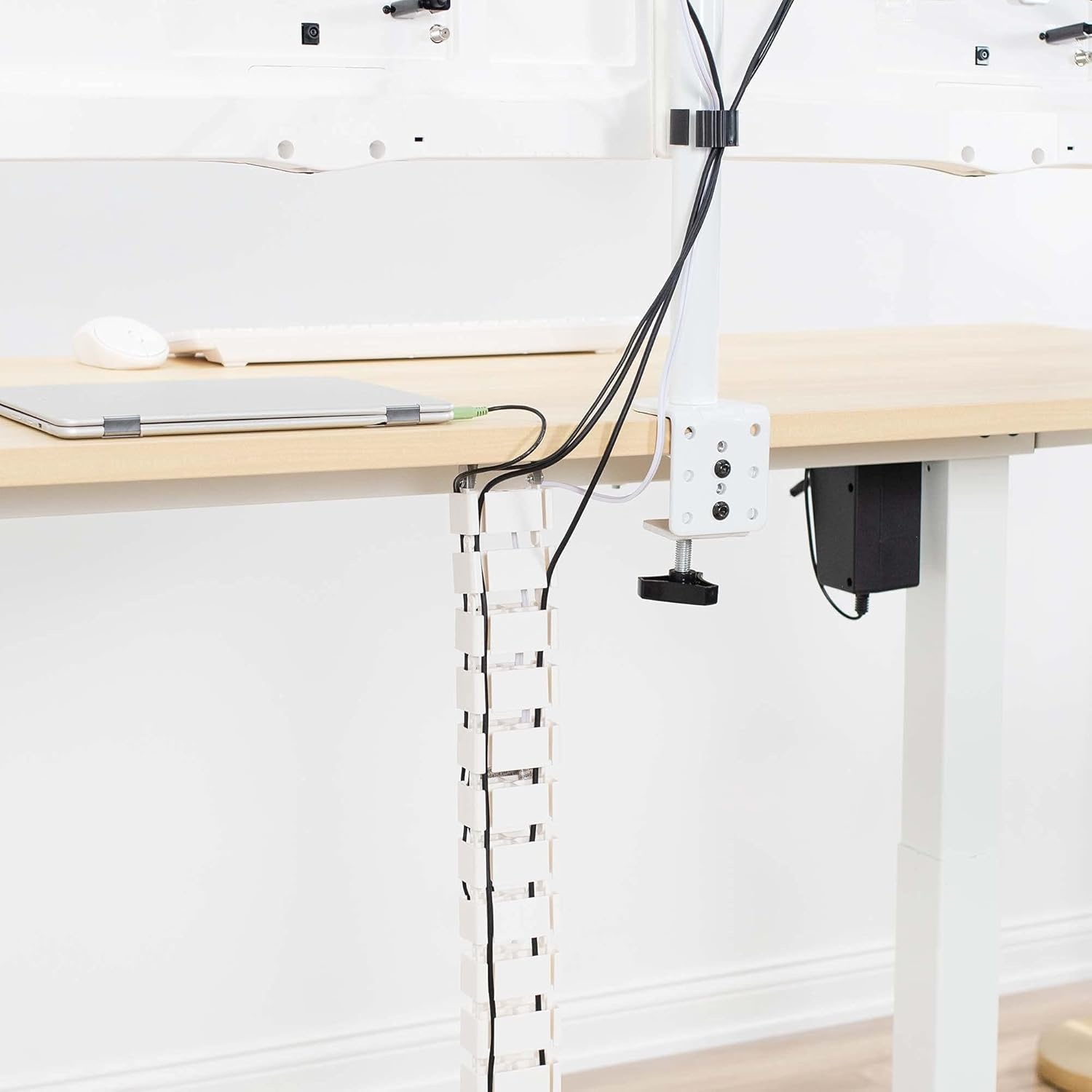 image:imageVIVO Under Desk Vertebrae Cable Management Kit Adjustable Quad Entry Flexible Cord Organizer for Home Office Black DESKAC01CWhite
