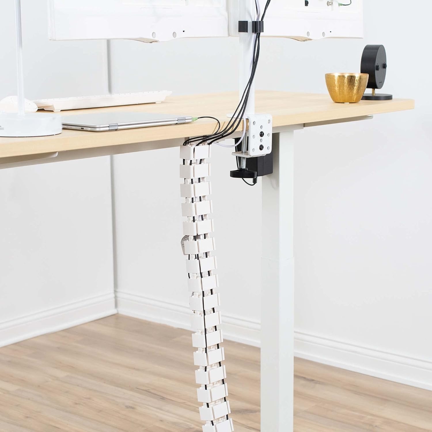 image:imageVIVO Under Desk Vertebrae Cable Management Kit Adjustable Quad Entry Flexible Cord Organizer for Home Office Black DESKAC01CWhite