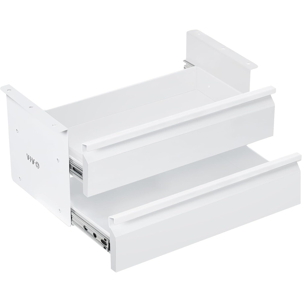 image:imageVIVO 16 inch Slide Out Dual Tier Desk Drawer Under Desk 2 Layer Storage Black DESKDR02White