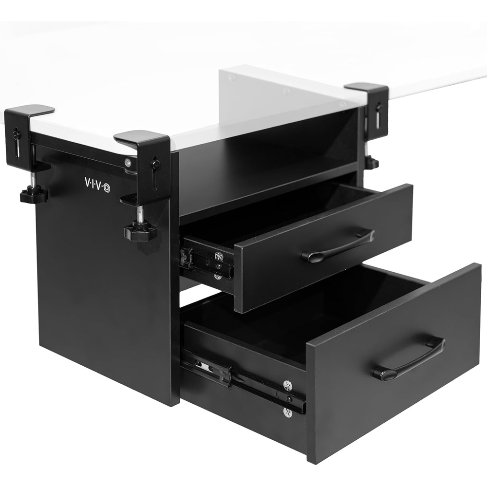 image:imageVIVO Corner Clampon Under Desk Drawer and Shelf System Office Accessory Holder for Supplies Gaming Devices and More MultiLevel Storage Workstation Organizer Black DESKDR3C