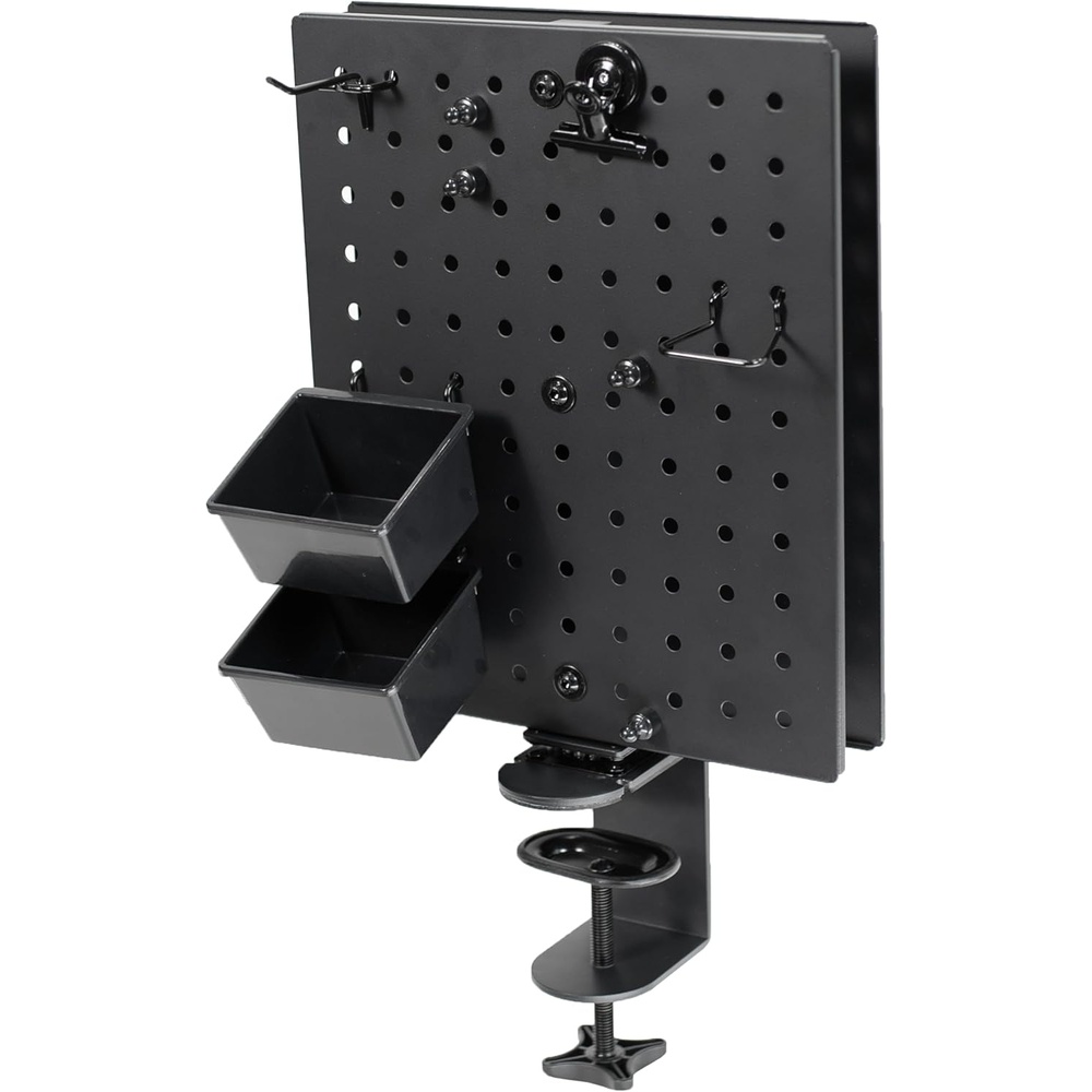 image:imageVIVO Steel Clampon 10 x 12 inch Desktop Pegboard Rotating Magnetic Peg Board Office Accessory Organizer Black PPDKR1B