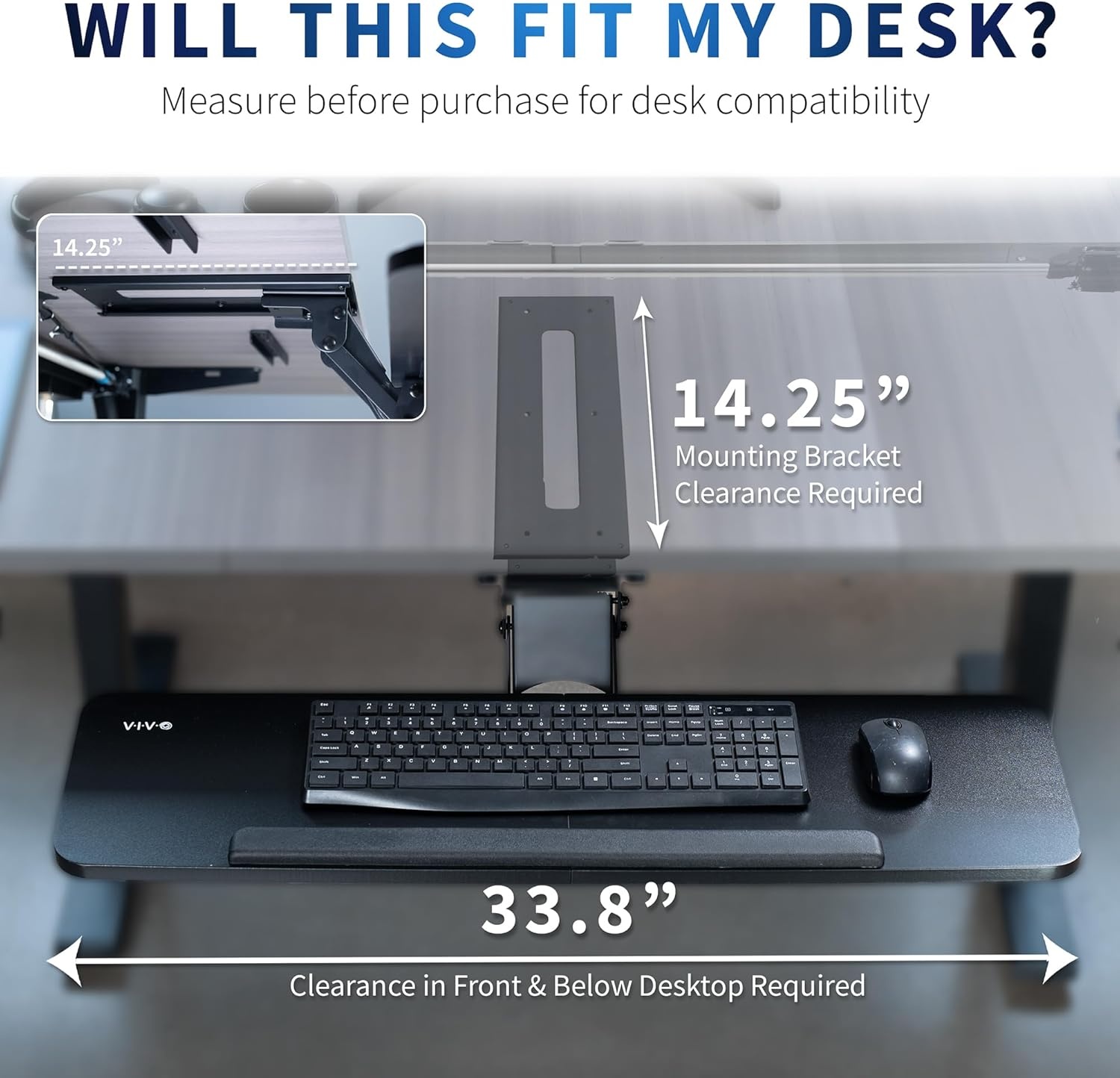 image:imageVIVO Adjustable Computer Keyboard amp Mouse Platform Tray Ergonomic Under Table Desk Mount Drawer Underdesk Shelf MOUNTKB03BBlack