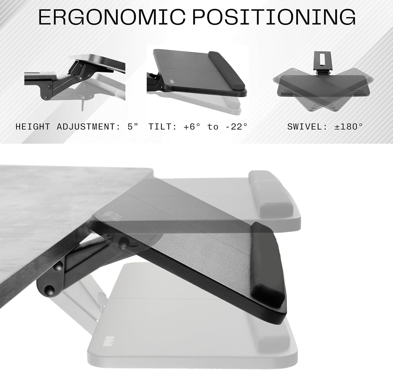 image:imageVIVO Adjustable Computer Keyboard amp Mouse Platform Tray Ergonomic Under Table Desk Mount Drawer Underdesk Shelf MOUNTKB03BBlack