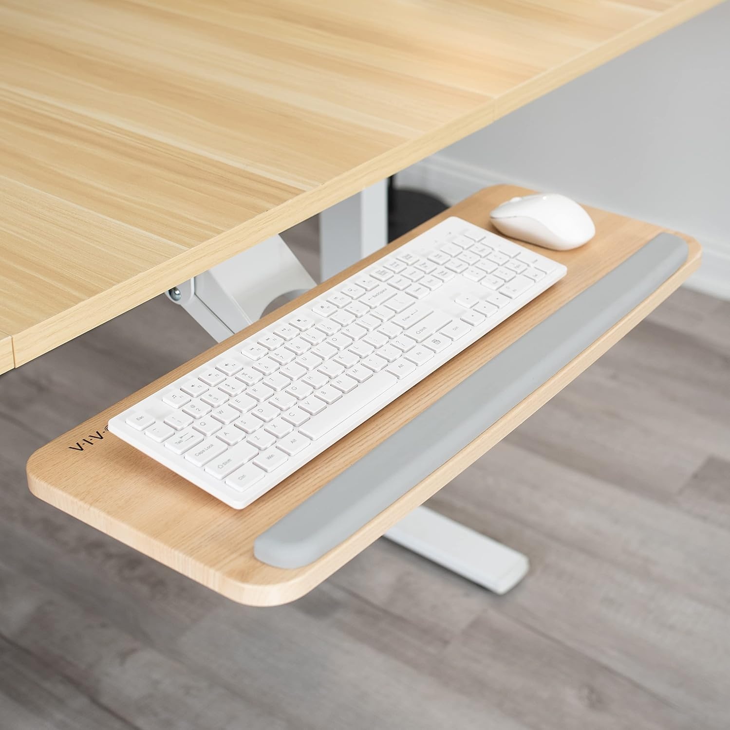 image:imageVIVO Adjustable Computer Keyboard amp Mouse Platform Tray Ergonomic Under Table Desk Mount Drawer Underdesk Shelf MOUNTKB03BLight Wood