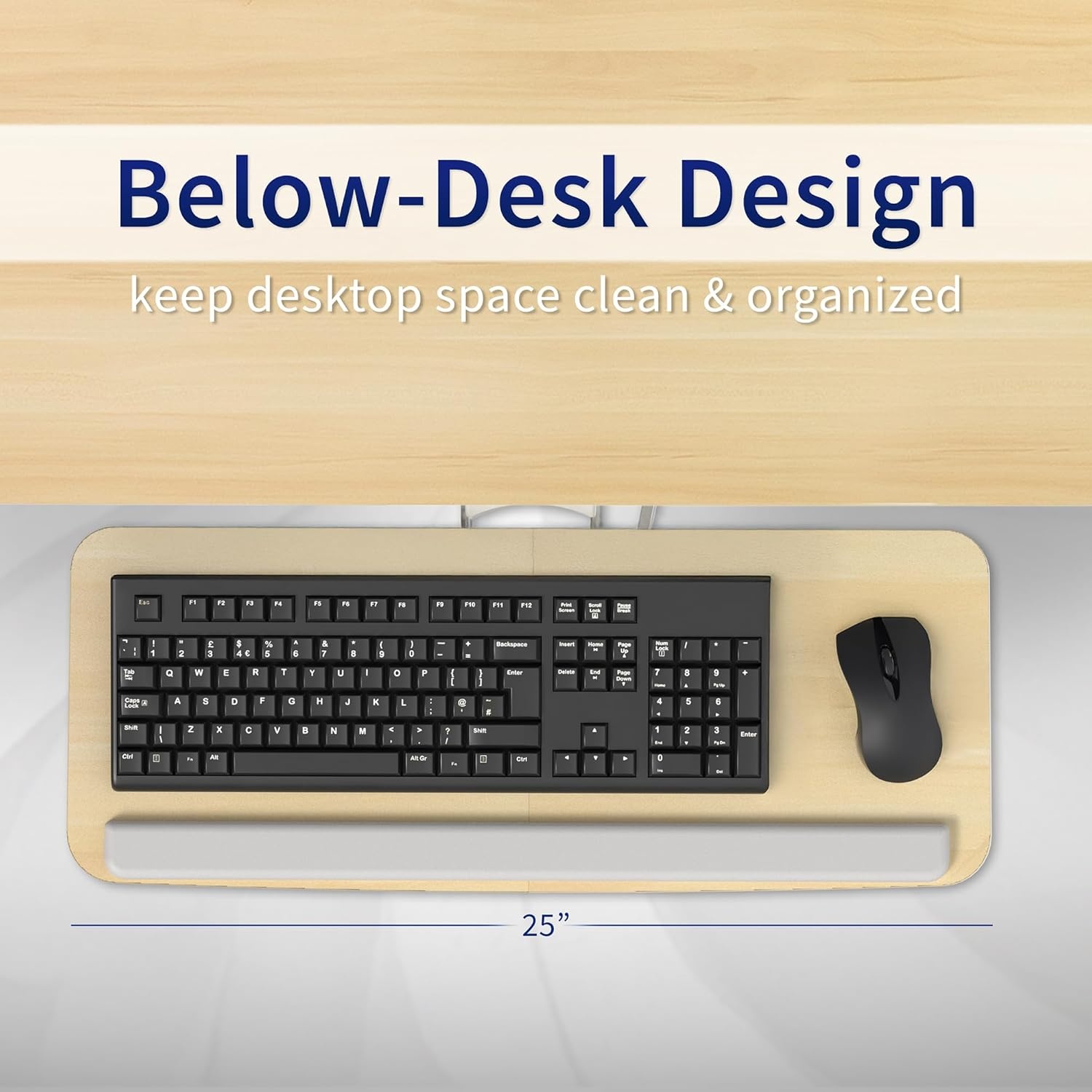 image:imageVIVO Adjustable Computer Keyboard amp Mouse Platform Tray Ergonomic Under Table Desk Mount Drawer Underdesk Shelf MOUNTKB03BLight Wood