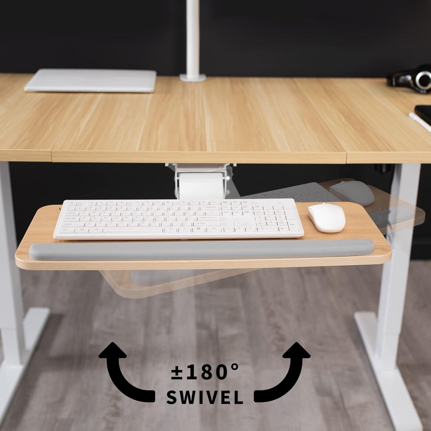 image:imageVIVO Adjustable Computer Keyboard amp Mouse Platform Tray Ergonomic Under Table Desk Mount Drawer Underdesk Shelf MOUNTKB03BLight Wood