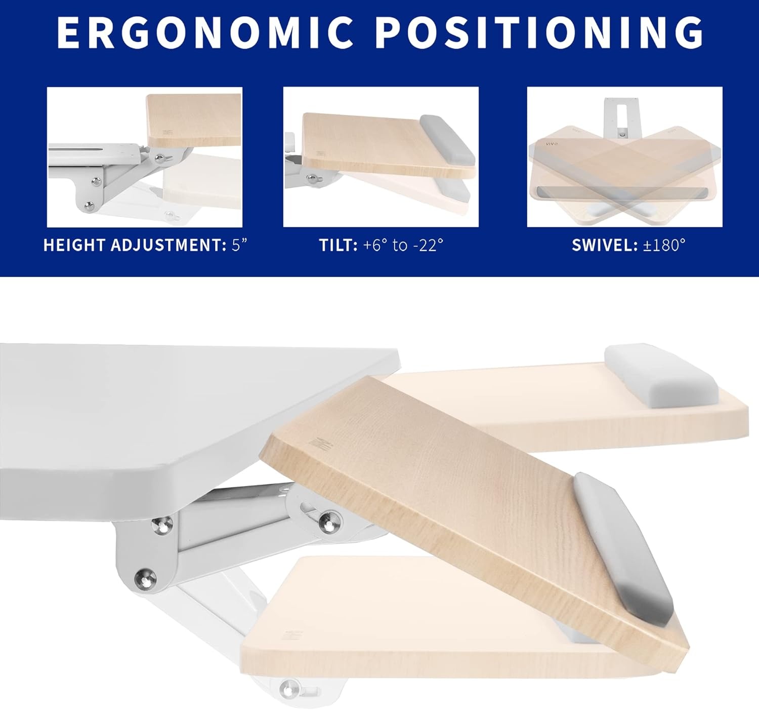 image:imageVIVO Adjustable Computer Keyboard amp Mouse Platform Tray Ergonomic Under Table Desk Mount Drawer Underdesk Shelf MOUNTKB03BLight Wood