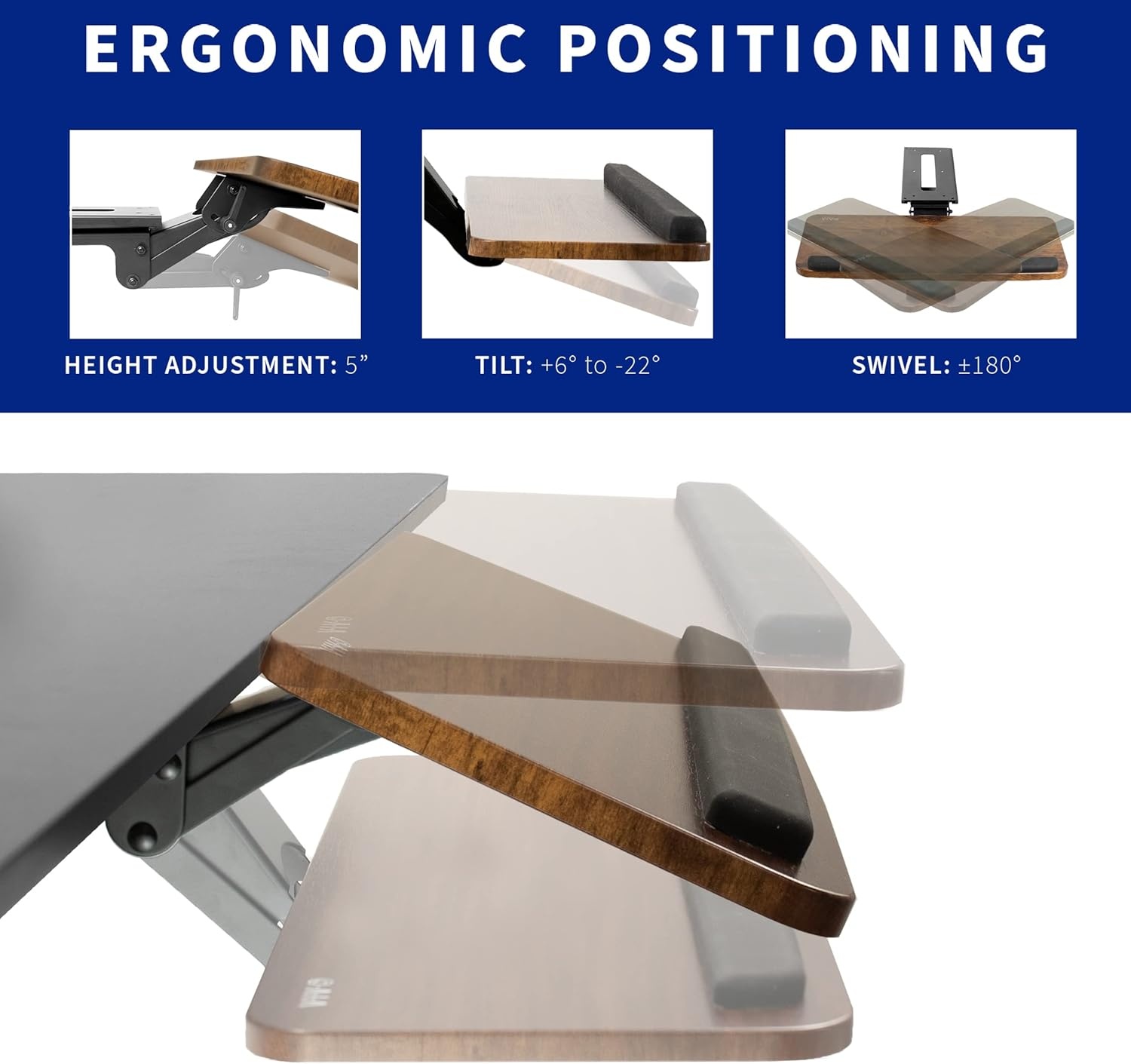 image:imageVIVO Adjustable Computer Keyboard amp Mouse Platform Tray Ergonomic Under Table Desk Mount Drawer Underdesk Shelf MOUNTKB03BVintage Brown