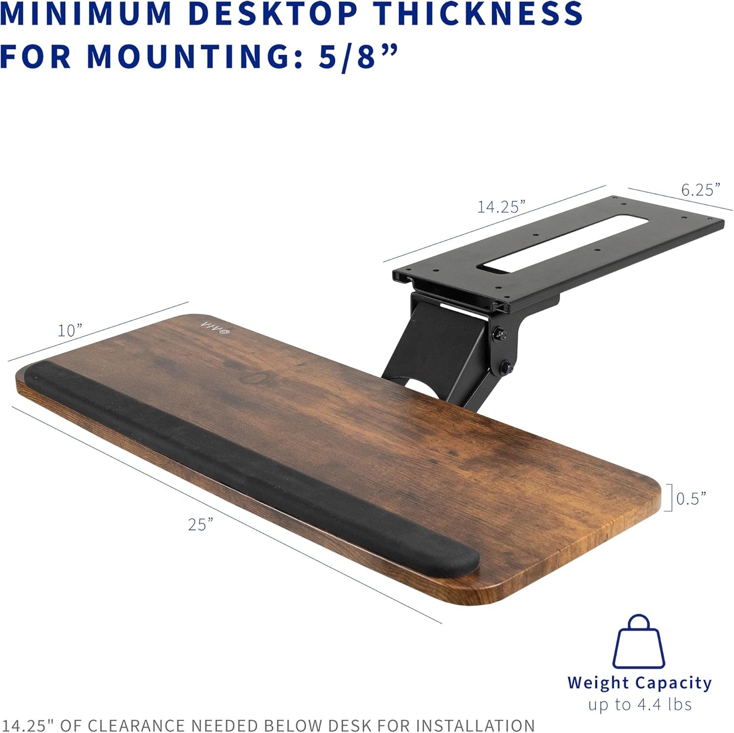 image:imageVIVO Adjustable Computer Keyboard amp Mouse Platform Tray Ergonomic Under Table Desk Mount Drawer Underdesk Shelf MOUNTKB03BVintage Brown