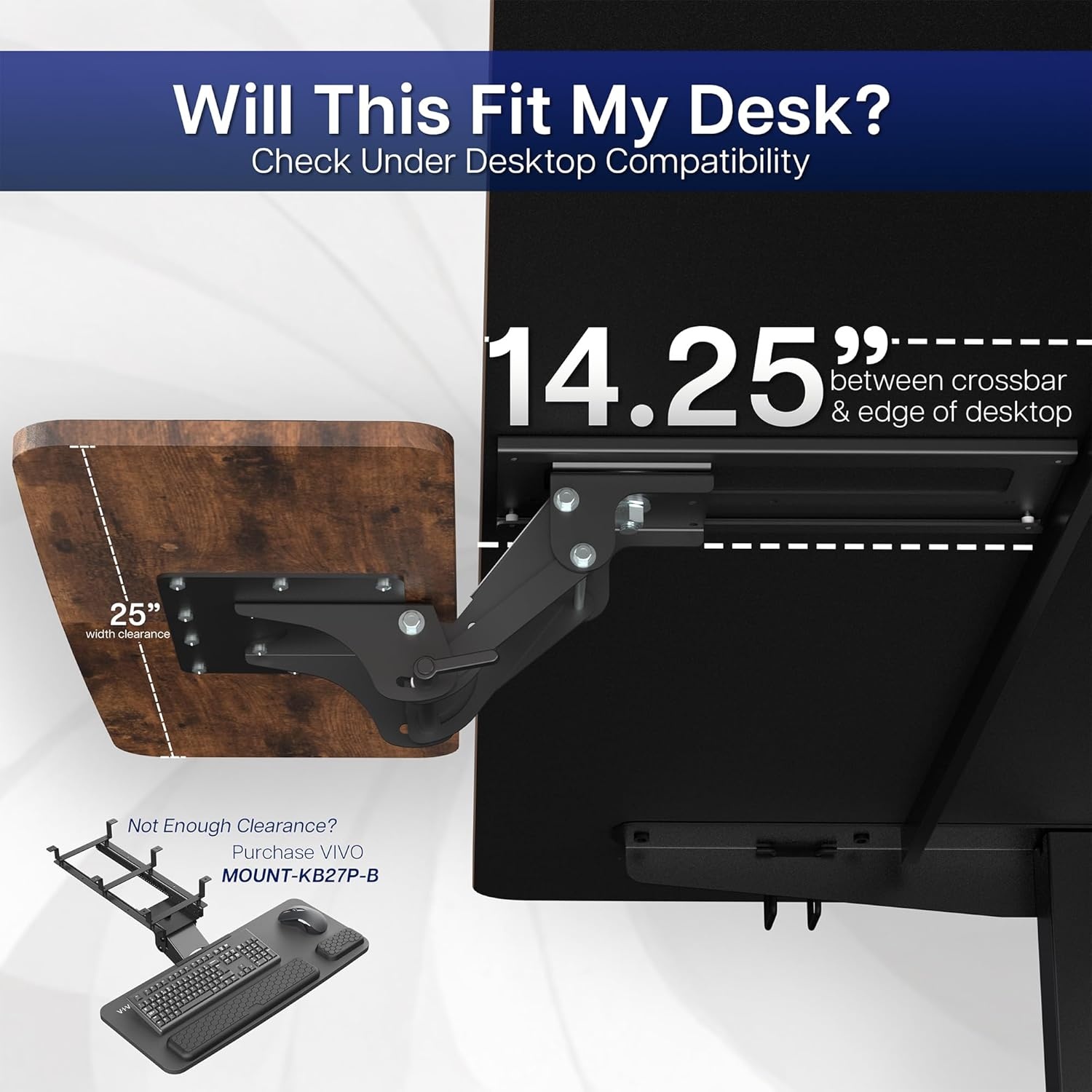 image:imageVIVO Adjustable Computer Keyboard amp Mouse Platform Tray Ergonomic Under Table Desk Mount Drawer Underdesk Shelf MOUNTKB03BVintage Brown