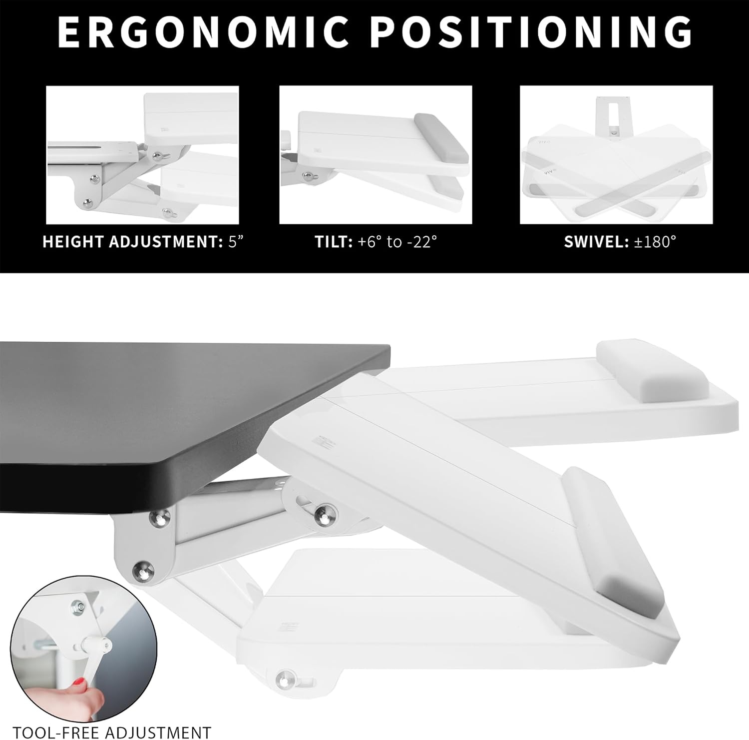 image:imageVIVO Adjustable Computer Keyboard amp Mouse Platform Tray Ergonomic Under Table Desk Mount Drawer Underdesk Shelf MOUNTKB03BWhite