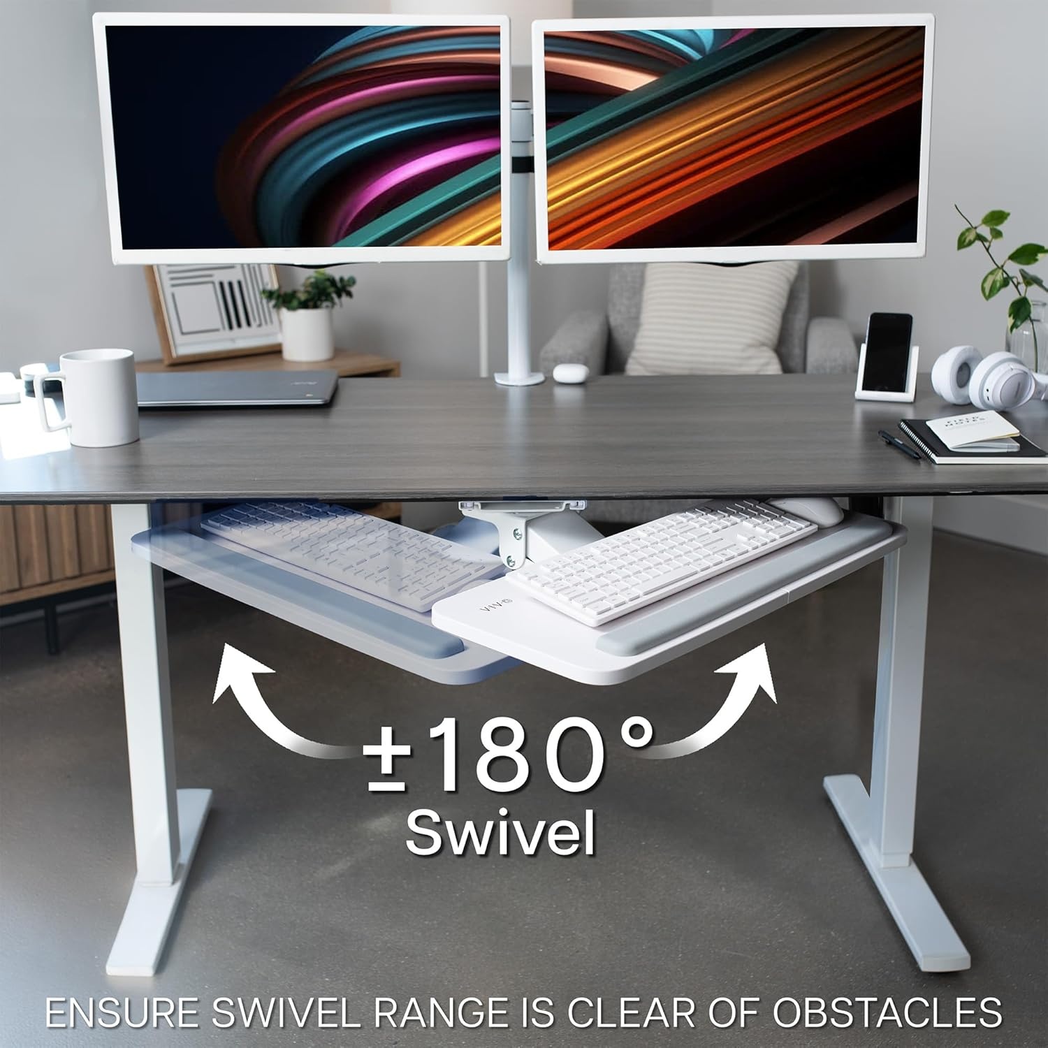 image:imageVIVO Adjustable Computer Keyboard amp Mouse Platform Tray Ergonomic Under Table Desk Mount Drawer Underdesk Shelf MOUNTKB03BWhite