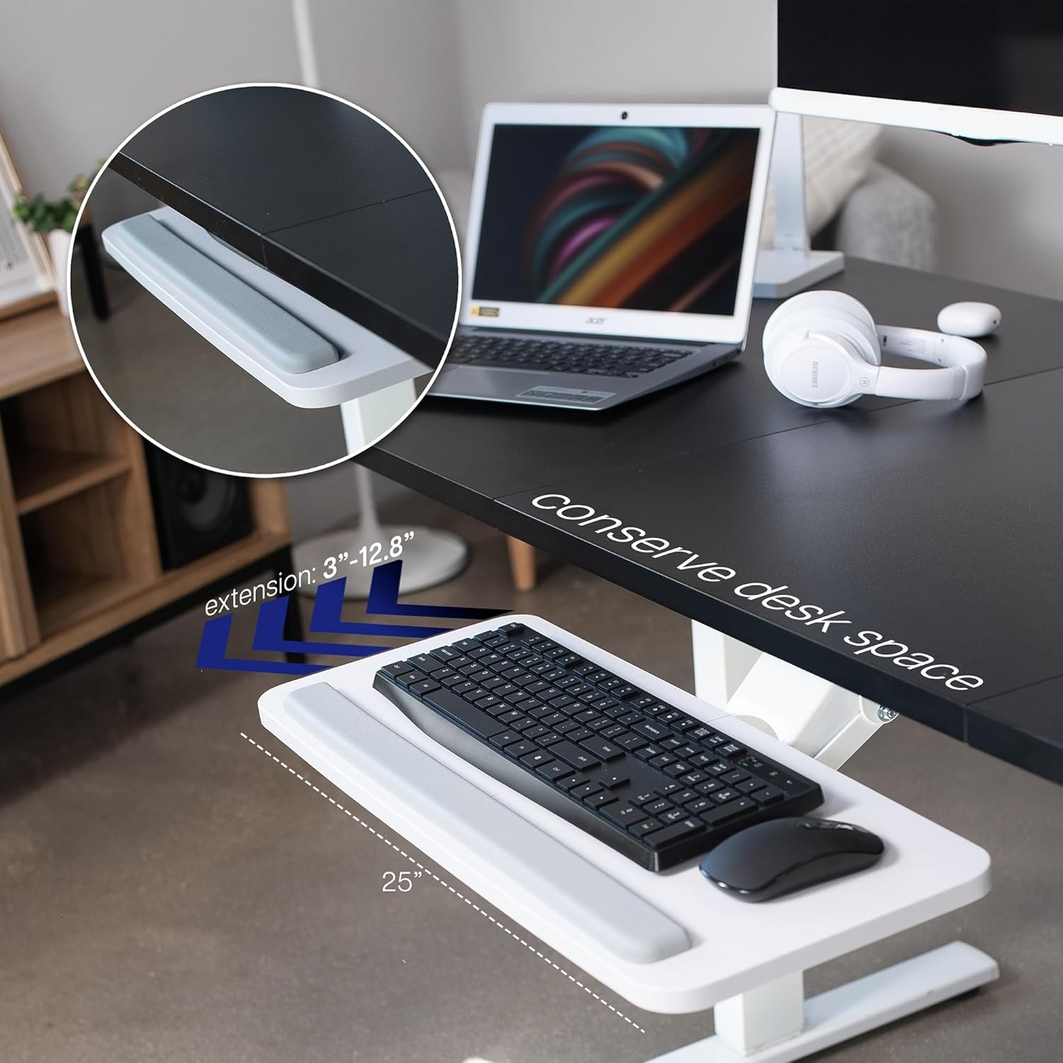 image:imageVIVO Adjustable Computer Keyboard amp Mouse Platform Tray Ergonomic Under Table Desk Mount Drawer Underdesk Shelf MOUNTKB03BWhite