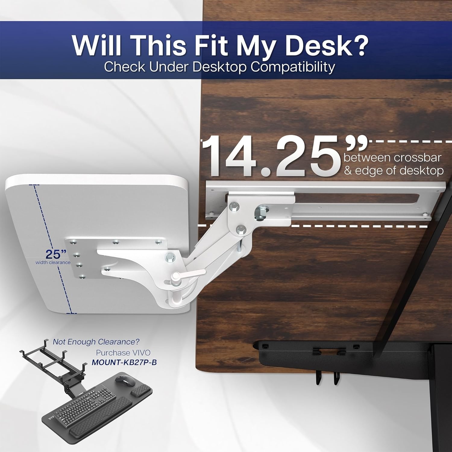 image:imageVIVO Adjustable Computer Keyboard amp Mouse Platform Tray Ergonomic Under Table Desk Mount Drawer Underdesk Shelf MOUNTKB03BWhite