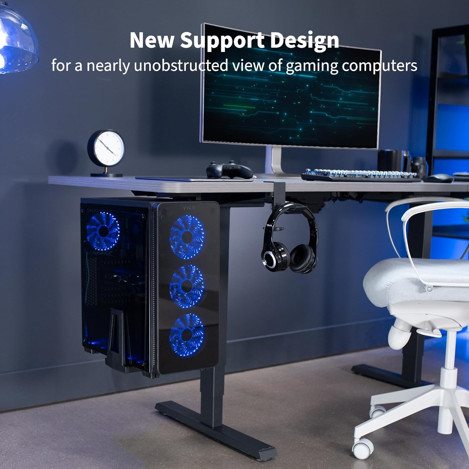 image:imageVIVO Adjustable Under Desk Gaming PC Mount MediumLarge Computer Case CPU Tower Holder with Secure Locking Holds up to 33 lbs Black MOUNTPC06E