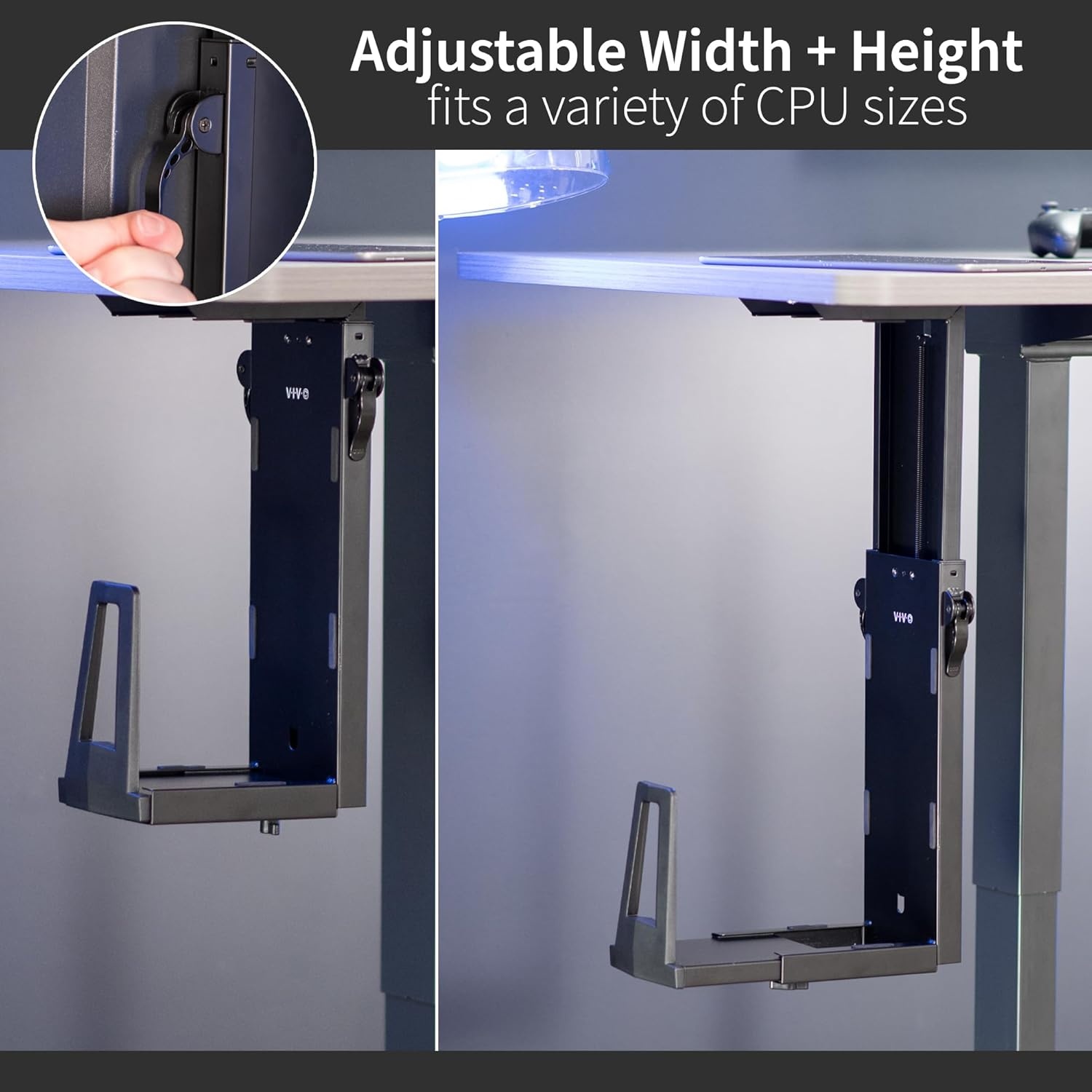 image:imageVIVO Adjustable Under Desk Gaming PC Mount MediumLarge Computer Case CPU Tower Holder with Secure Locking Holds up to 33 lbs Black MOUNTPC06E
