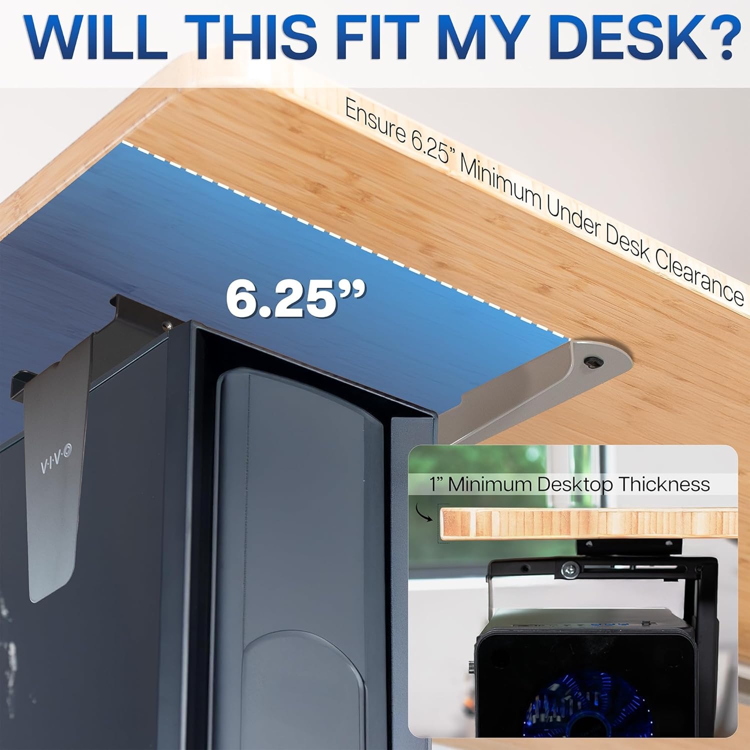 image:imageVIVO Adjustable Under Desk and Wall 35 to 78 inch Wide Office PC Mount Computer Case CPU Machine Holder Stand with Swivel and Secure Locking Holds 22 lbs Black MOUNTPC01Black