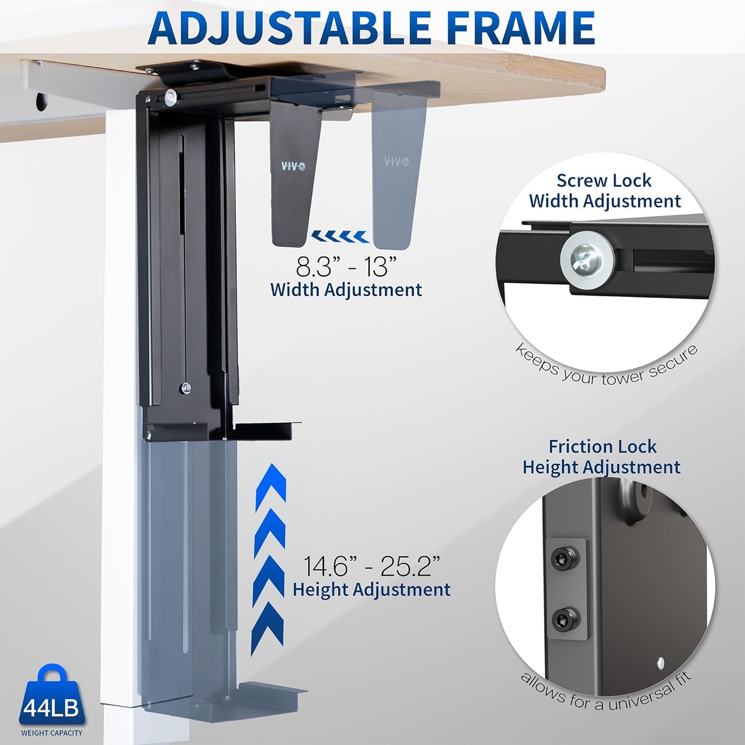 image:imageVIVO Adjustable Under Desk and Wall 35 to 78 inch Wide Office PC Mount Computer Case CPU Machine Holder Stand with Swivel and Secure Locking Holds 22 lbs Black MOUNTPC01Black