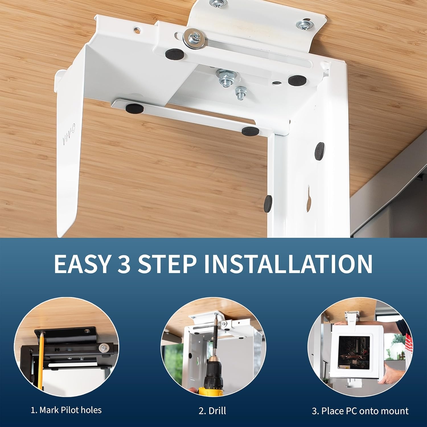 image:imageVIVO Adjustable Under Desk and Wall 35 to 78 inch Wide Office PC Mount Computer Case CPU Machine Holder Stand with Swivel and Secure Locking Holds 22 lbs Black MOUNTPC01White