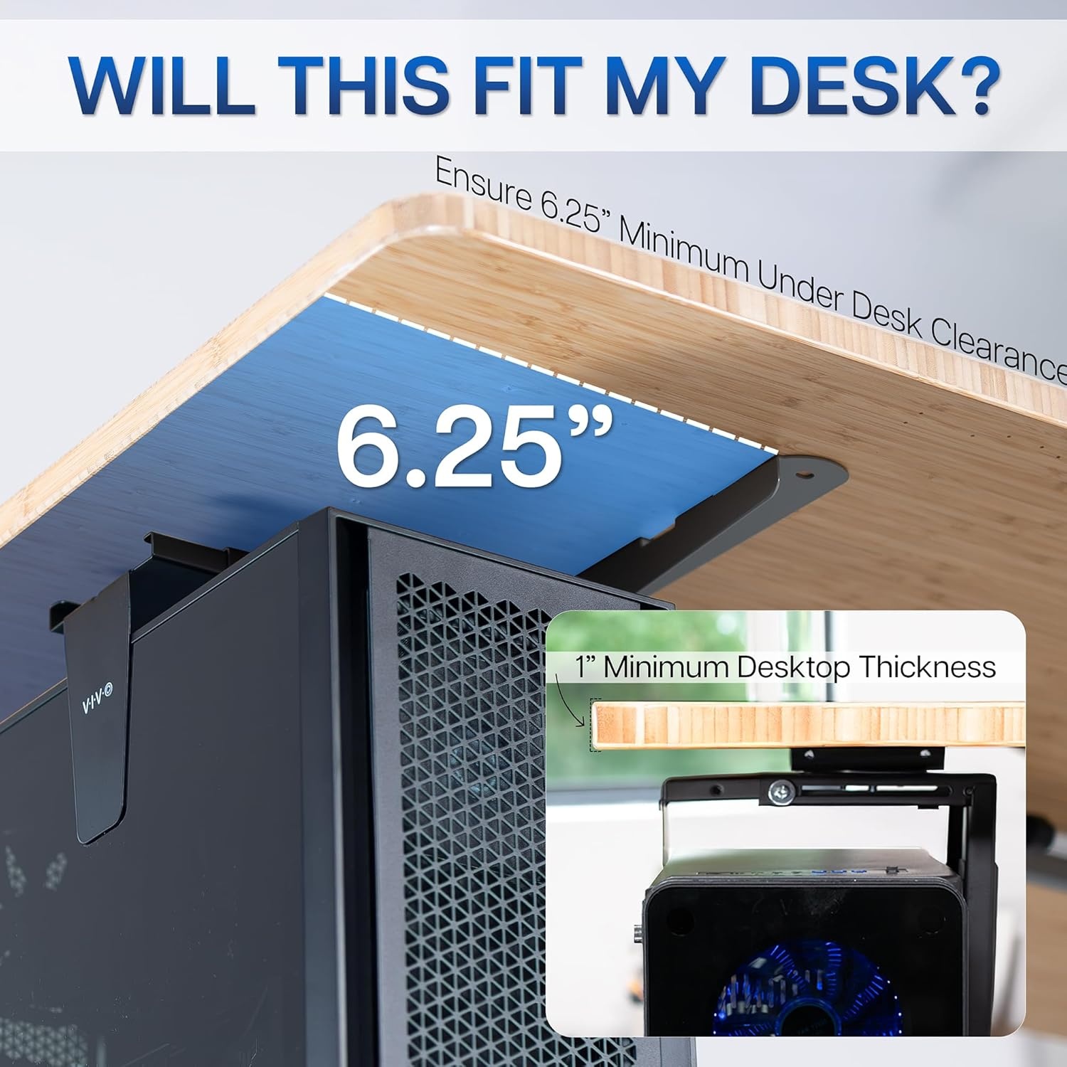 image:imageVIVO Adjustable Under Desk and Wall 35 to 78 inch Wide Office PC Mount Computer Case CPU Machine Holder Stand with Swivel and Secure Locking Holds 22 lbs Black MOUNTPC01Black