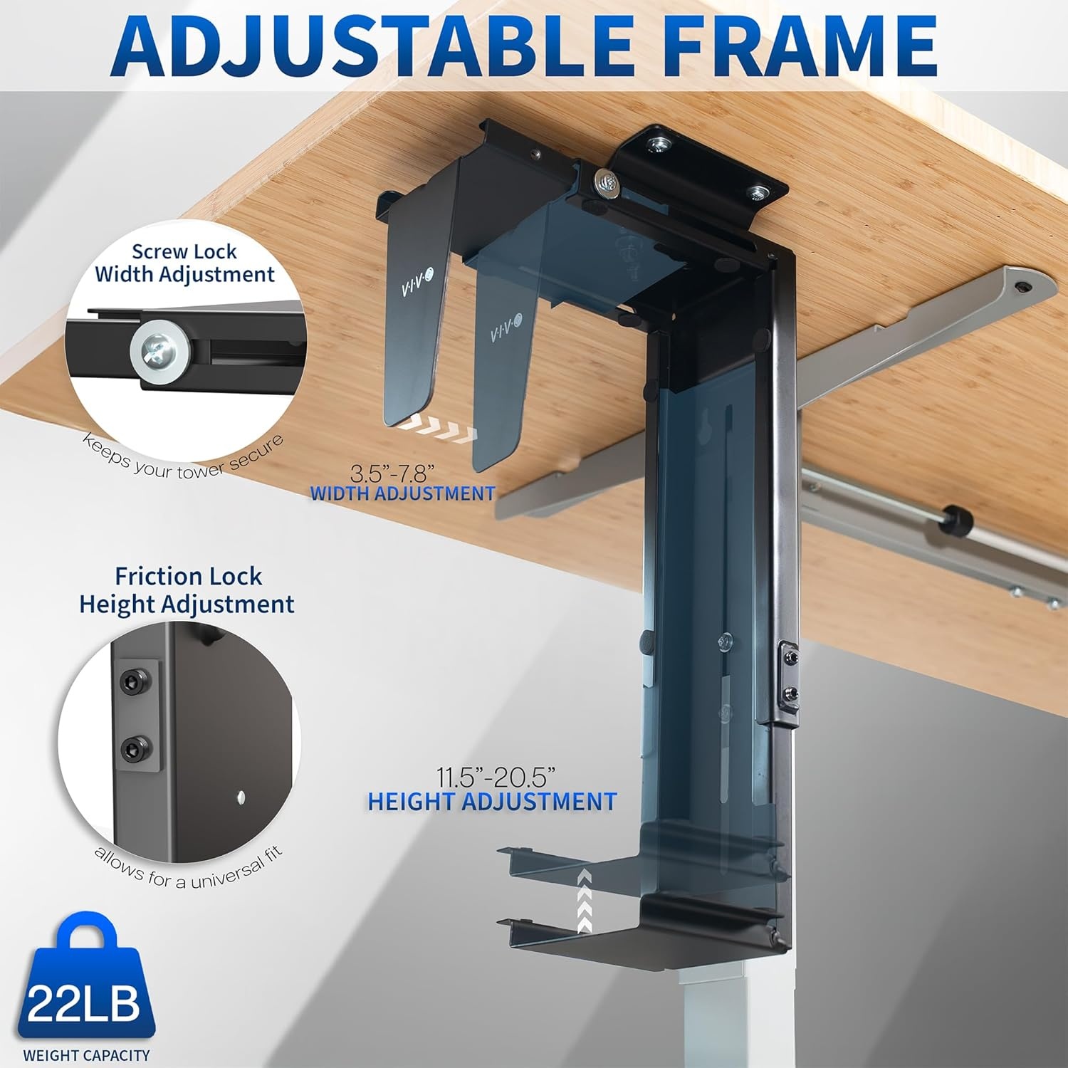 image:imageVIVO Adjustable Under Desk and Wall 35 to 78 inch Wide Office PC Mount Computer Case CPU Machine Holder Stand with Swivel and Secure Locking Holds 22 lbs Black MOUNTPC01Black
