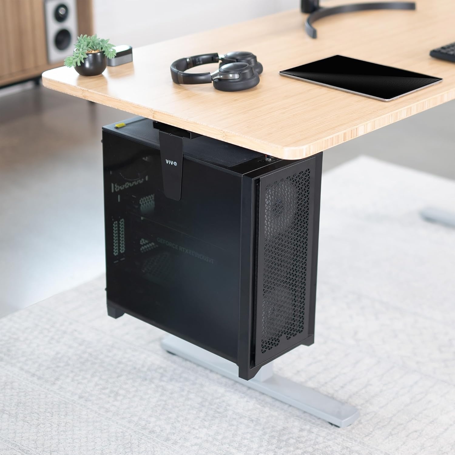 image:imageVIVO Adjustable Under Desk and Wall 35 to 78 inch Wide Office PC Mount Computer Case CPU Machine Holder Stand with Swivel and Secure Locking Holds 22 lbs Black MOUNTPC01Black