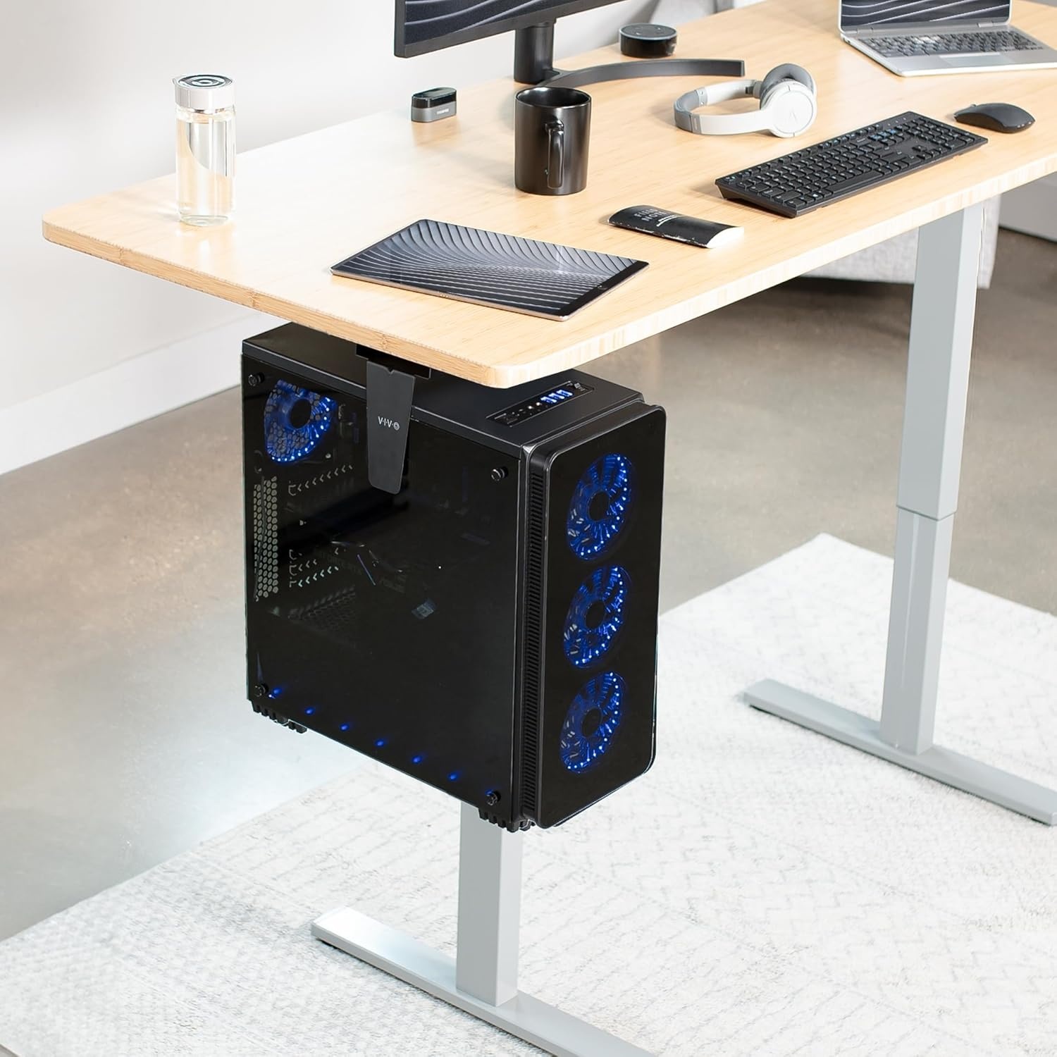 image:imageVIVO Adjustable Under Desk and Wall 35 to 78 inch Wide Office PC Mount Computer Case CPU Machine Holder Stand with Swivel and Secure Locking Holds 22 lbs Black MOUNTPC01Black