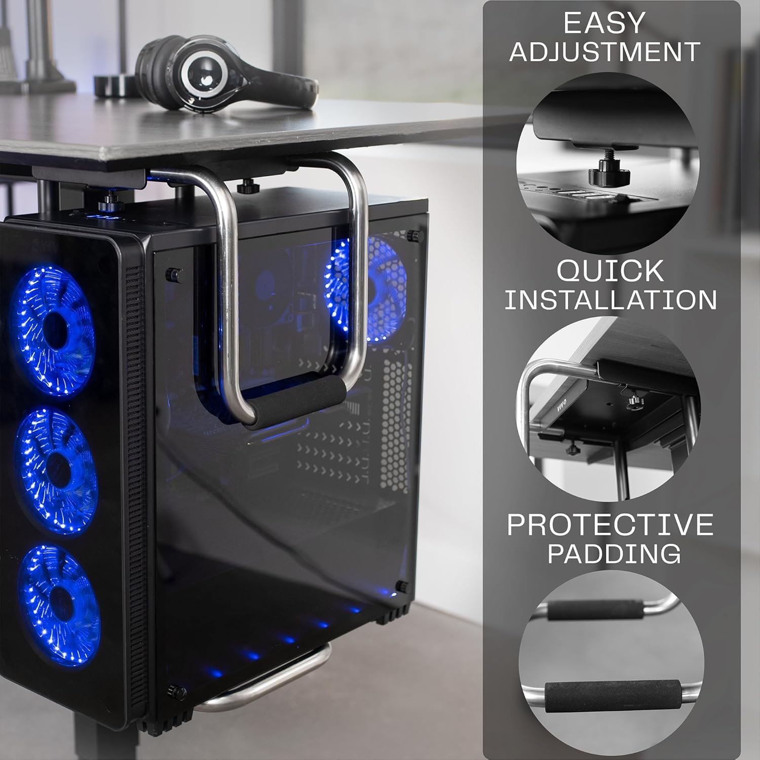 image:imageVIVO Heavy Duty Adjustable UnderDesk PC Mount Computer CPU Holder Supports up to 66 lbs MOUNTPC04ALarge
