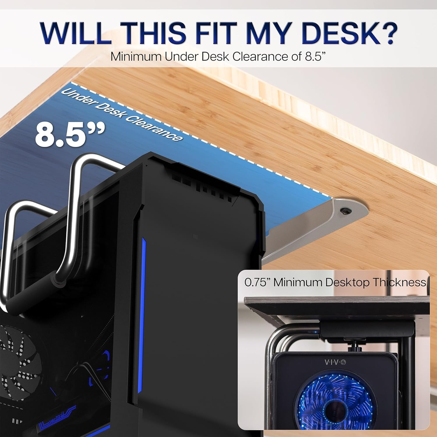 image:imageVIVO Heavy Duty Adjustable UnderDesk PC Mount Computer CPU Holder Supports up to 66 lbs MOUNTPC04ALarge