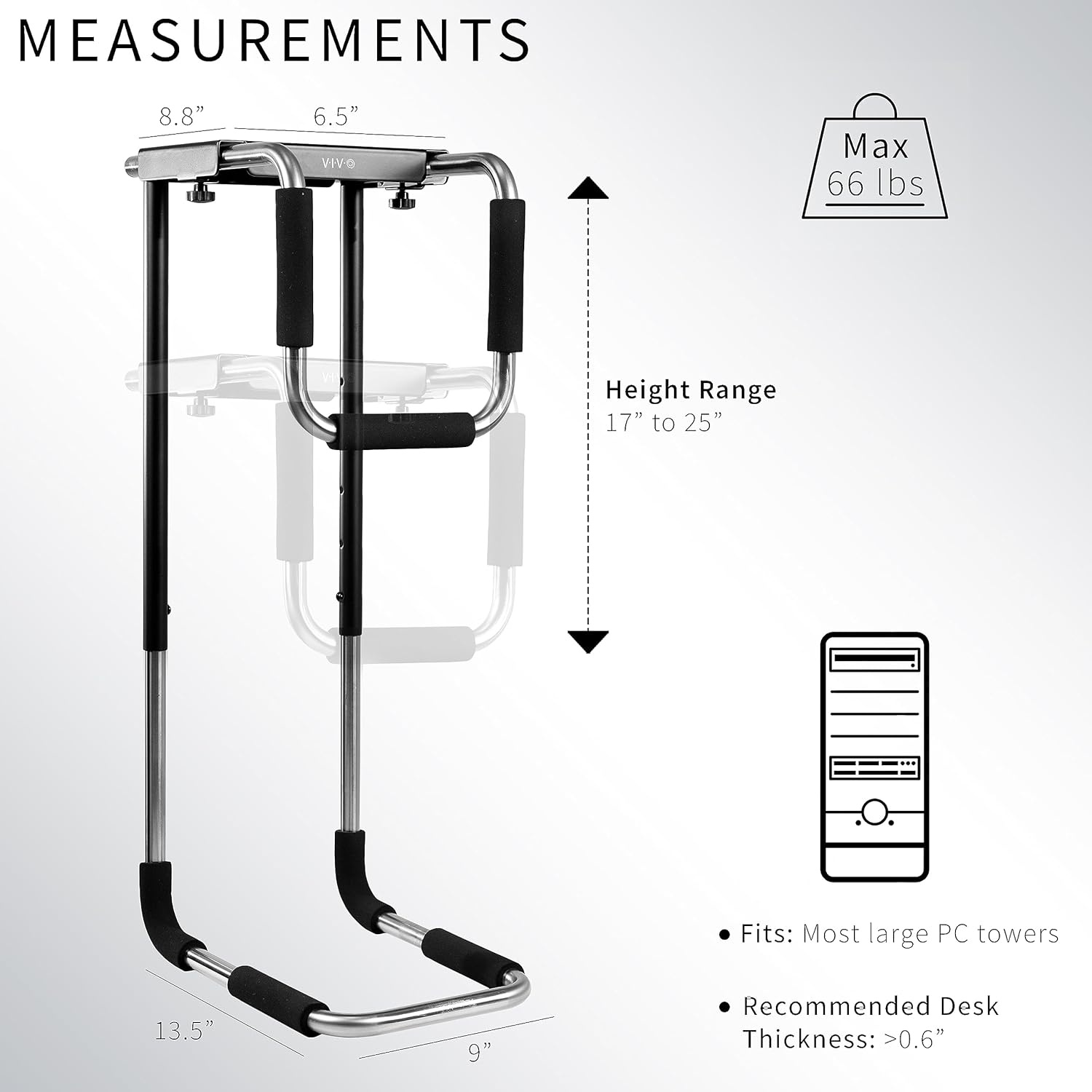 image:imageVIVO Heavy Duty Adjustable UnderDesk PC Mount Computer CPU Holder Supports up to 66 lbs MOUNTPC04AXLarge