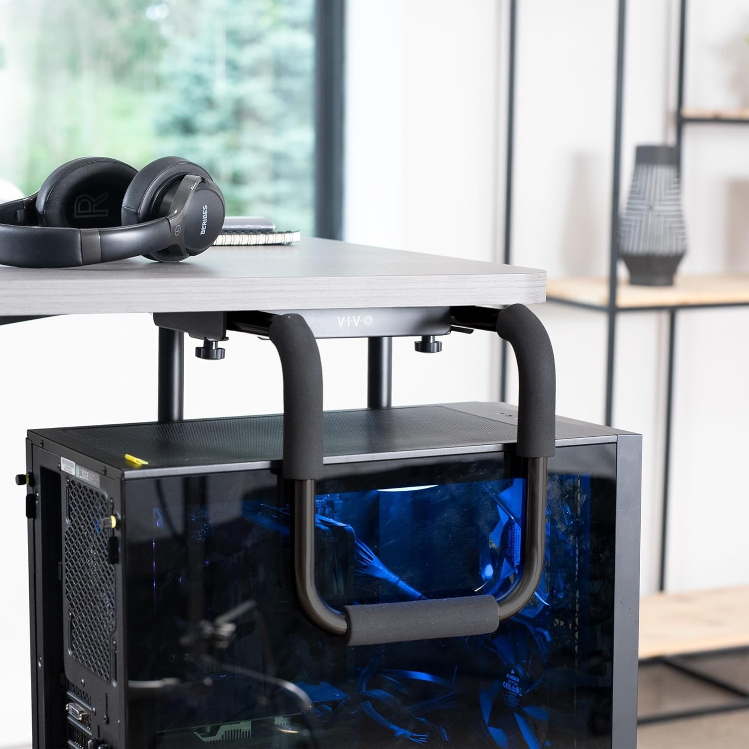 image:imageVIVO Heavy Duty Adjustable UnderDesk PC Mount Home and Office Computer CPU Holder with Secure Locking Supports up to 66 lbs Black MOUNTPC04BBlack