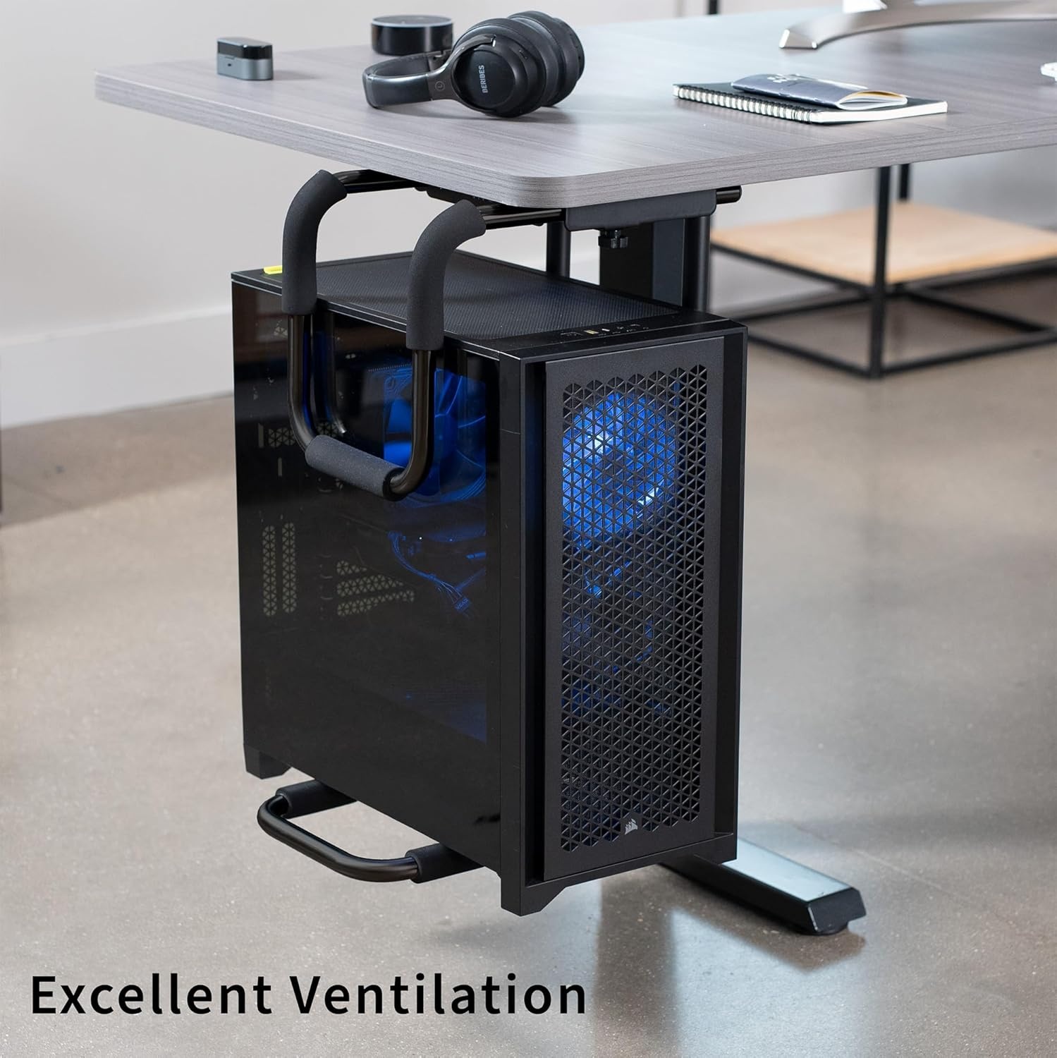 image:imageVIVO Heavy Duty Adjustable UnderDesk PC Mount Home and Office Computer CPU Holder with Secure Locking Supports up to 66 lbs Black MOUNTPC04BBlack