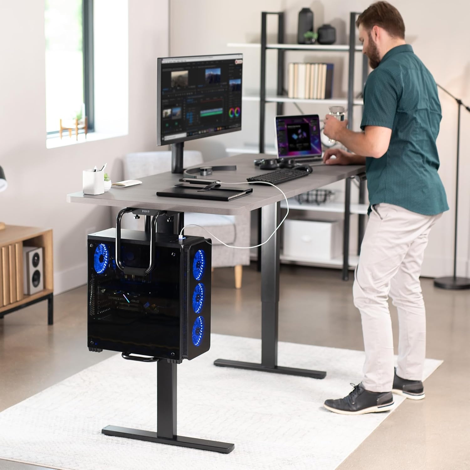 image:imageVIVO Heavy Duty Adjustable UnderDesk PC Mount Home and Office Computer CPU Holder with Secure Locking Supports up to 66 lbs Black MOUNTPC04BBlack