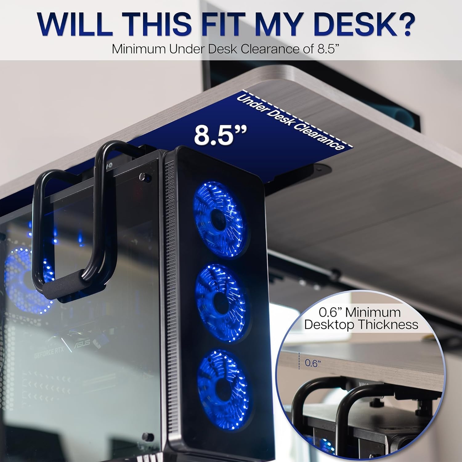 image:imageVIVO Heavy Duty Adjustable UnderDesk PC Mount Home and Office Computer CPU Holder with Secure Locking Supports up to 66 lbs Black MOUNTPC04BBlack