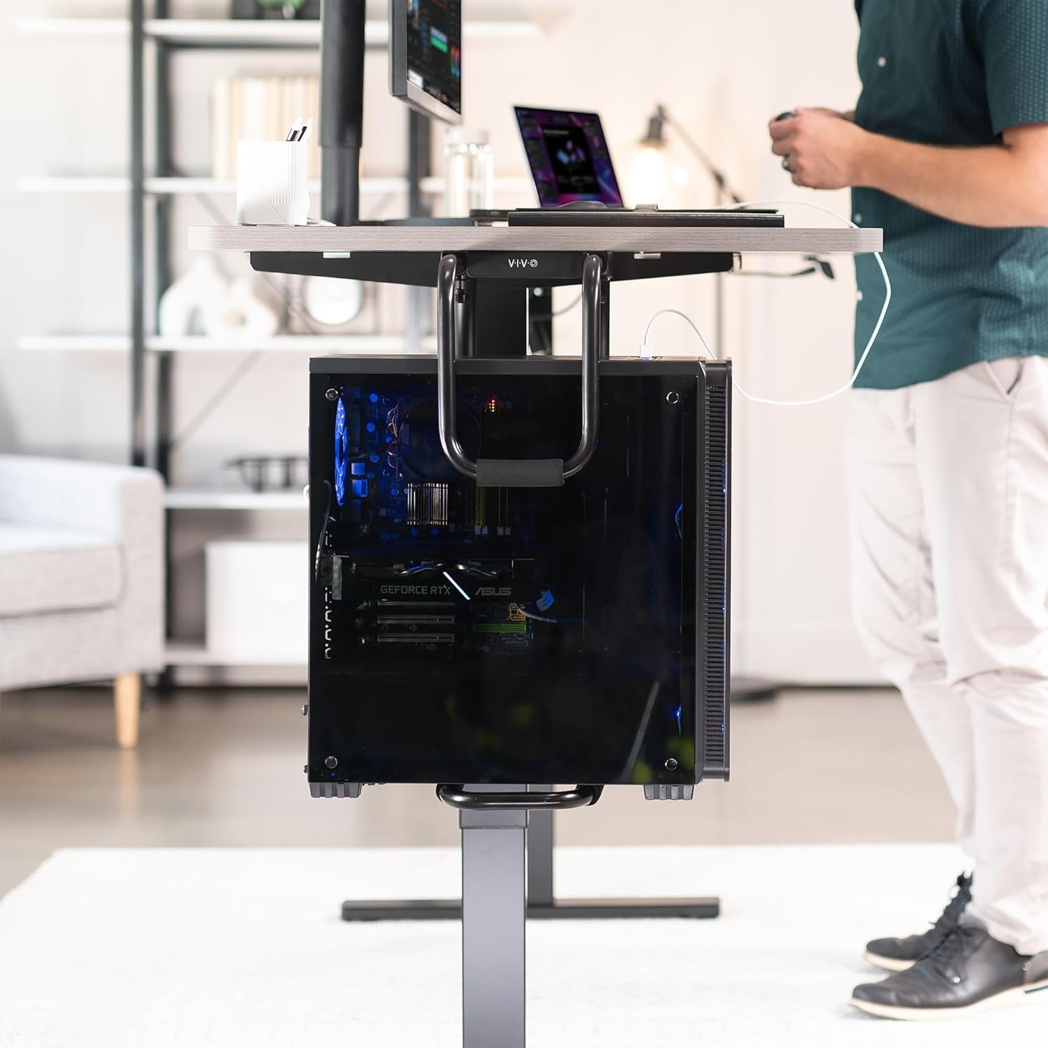image:imageVIVO Heavy Duty Adjustable UnderDesk PC Mount Home and Office Computer CPU Holder with Secure Locking Supports up to 66 lbs Black MOUNTPC04BBlack